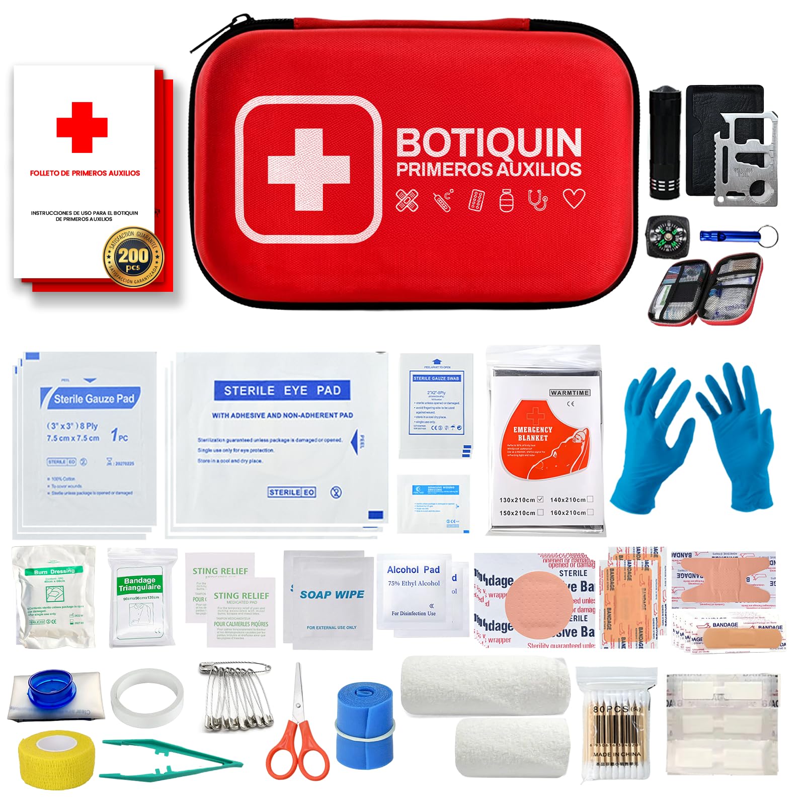 Botiquín de Primeros Auxilios Premium 200 Piezas Kit de Supervivencia para Coche Viaje Hogar