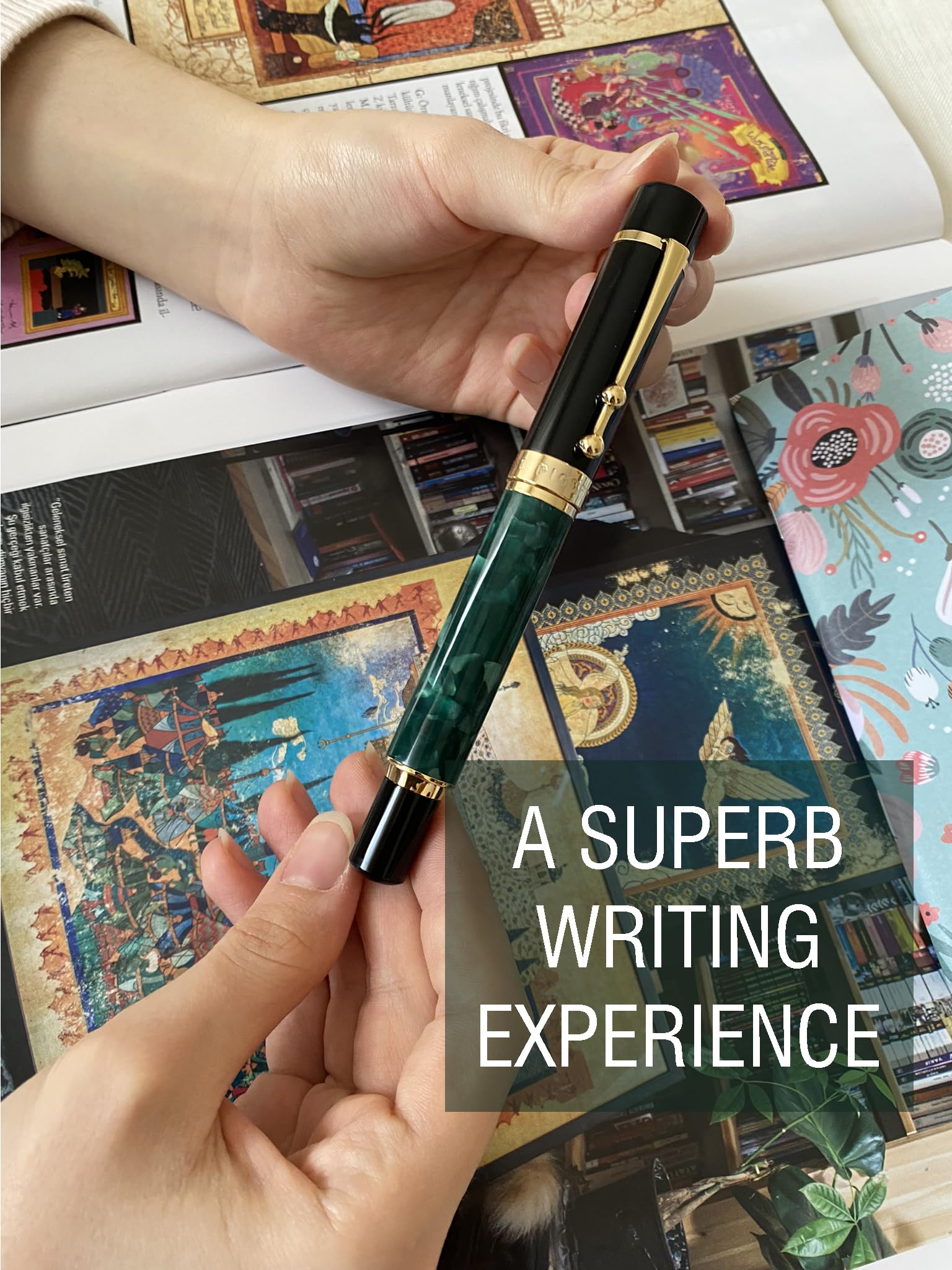 Piguet - Bolígrafo de lujo y pluma estilográfica con punta chapada en oro (Bolígrafo Rollerball, Marble Vert)