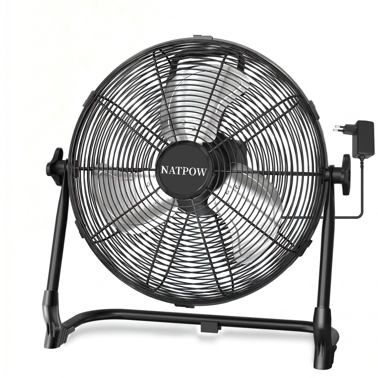 NATPOW Akku Ventilator, 13200mAh Bodenventilator Leise mit Typ C und USB-Aufladung, 15W Stufenlos Drehzahlregelung, 30cm Hoher Luftdurchsatz Windmaschine für Baustellen Camping Strand
