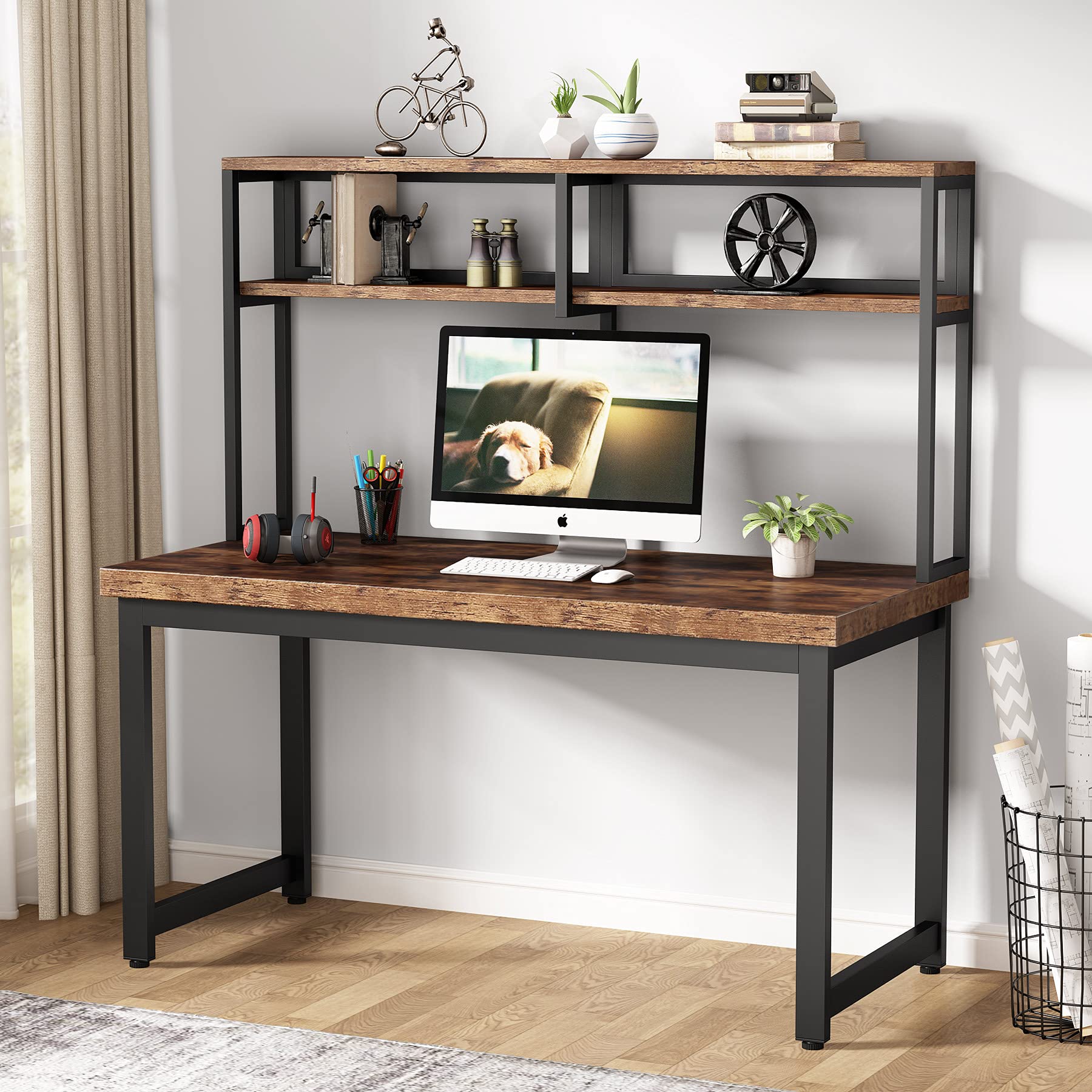 Buy Tribesigns Computer Desk with Hutch, 55 Inches Large Industrial