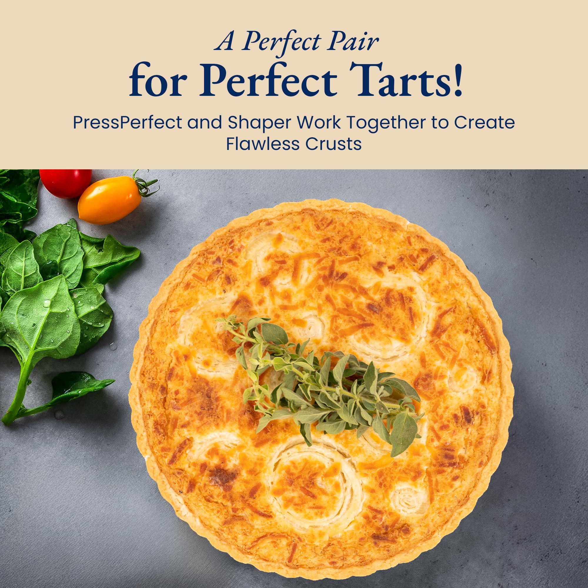 Patz&Patz Molde clásico estriado para tartas con fondo extraíble, 22,86 cm, antiadherente de acero al carbono con anillo moldeador de corteza y peso de silicona para tartas, tartas y quiche