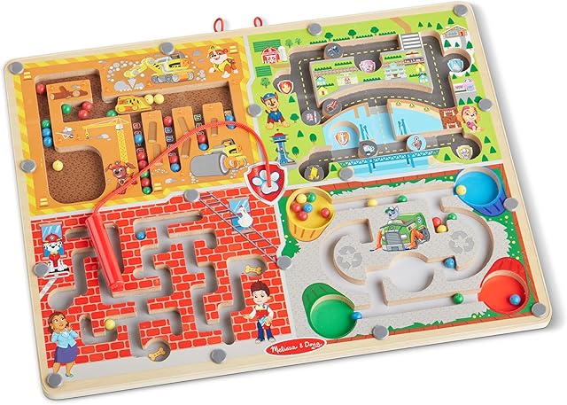 Melissa & Doug PAW Patrol Wooden 4-in-1 Magnetic Wand Maze Board - Activity Game, Travel Toys For Kids Ages 3+ - FSC-Certified Materials
