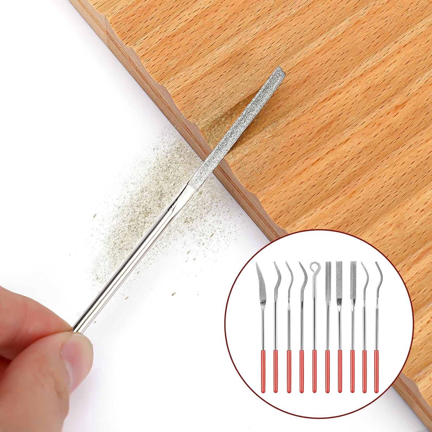 KALIONE 10Pcs Small File Set Diamond Needle File Set, Curved Files Tool, Mini Metal File Diamond File, Miniature and Model Files, File Jewelry Stone Carving Tools(140mm/5.5inch)