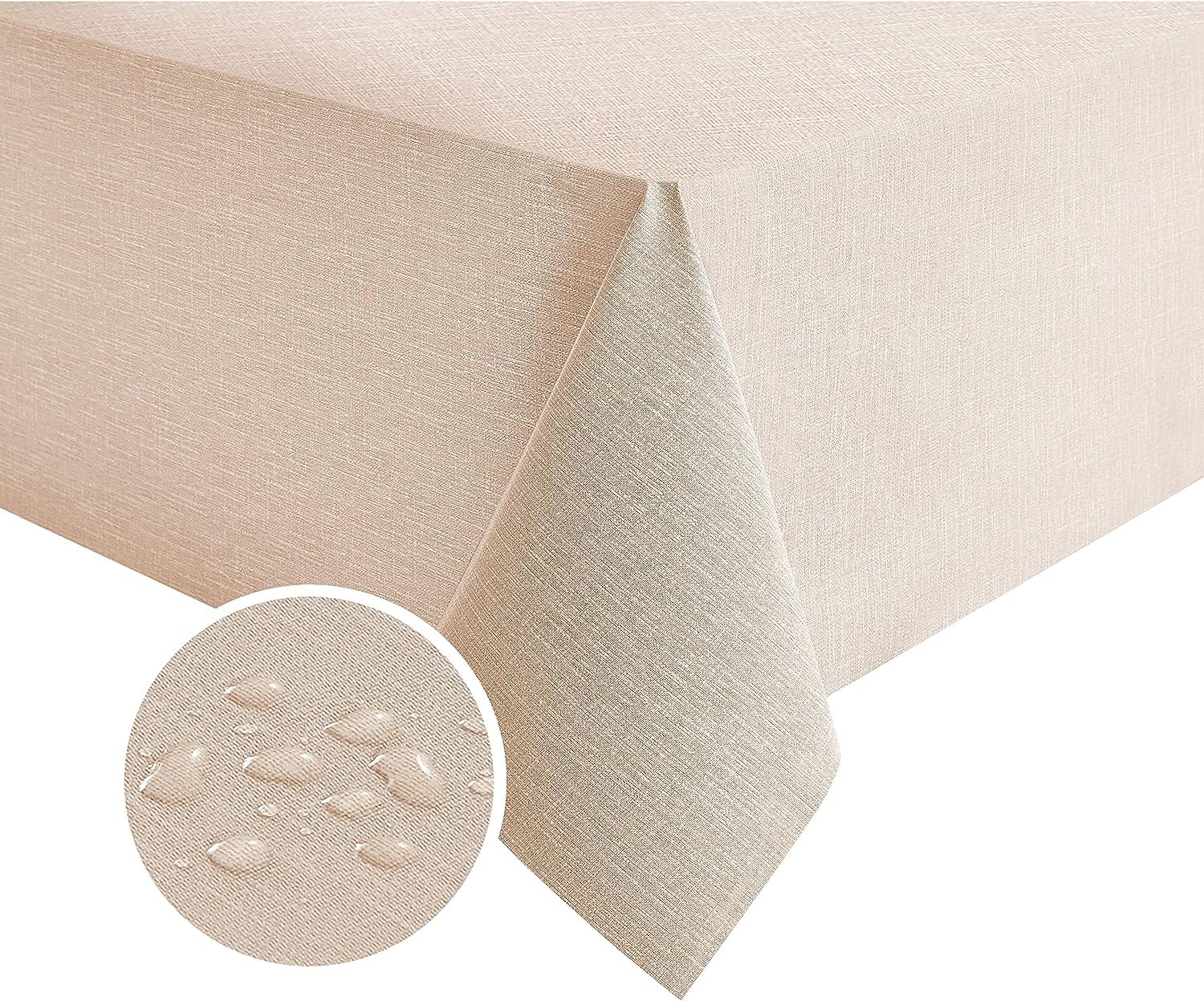 Waterproof PVC Tablecloth for Rectangle Table, Oil Spill Proof Vinyl Table Cloth, Wipe Clean Plastic Table Covers 4-6 Seats for Kitchen Dining Parties Tabletop Decoration 140 x 180 CM - Champagne