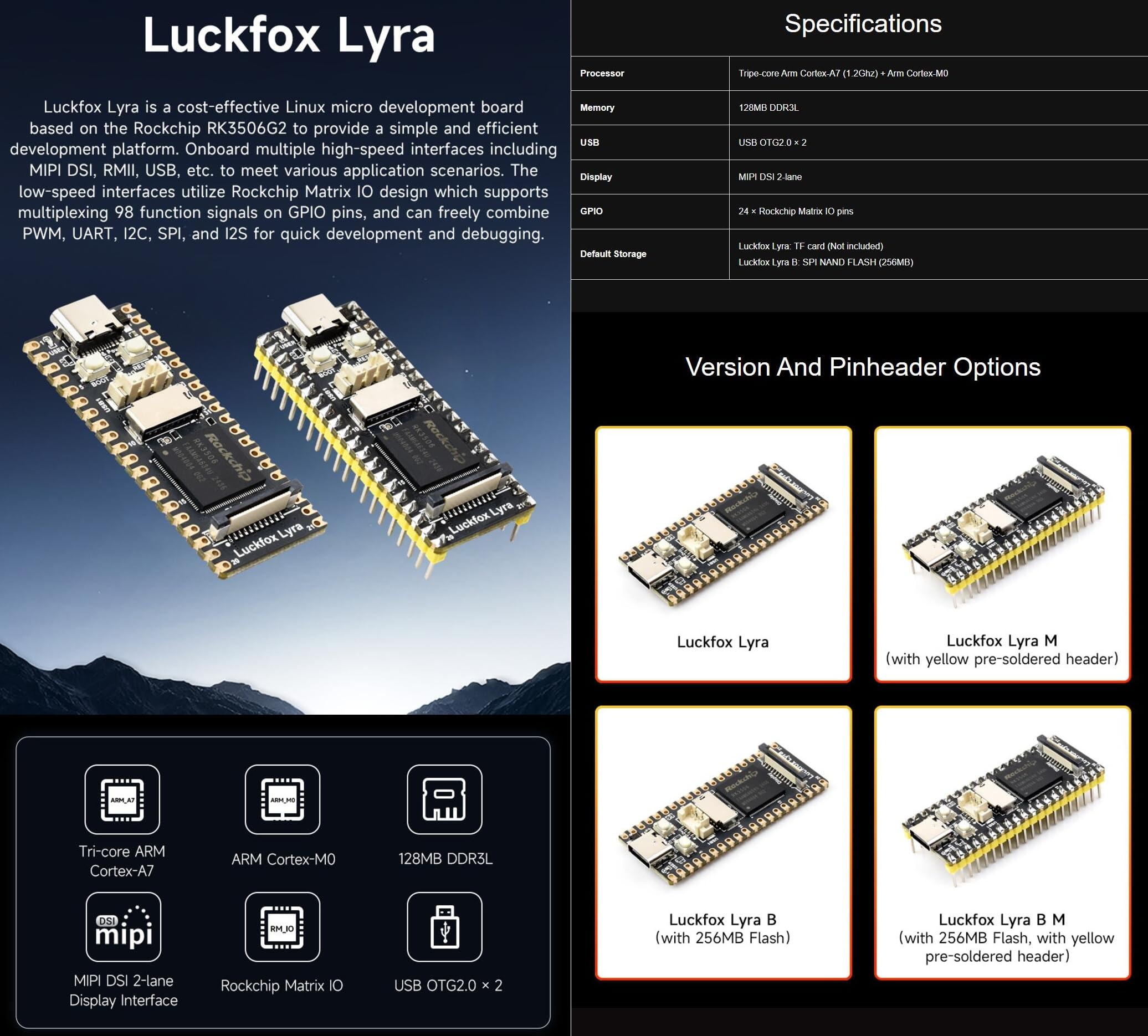 Luckfox Lyra RK3506G2 Linux Micro Development Board - Triple-core ARM Cortex-A7 With 256MB Flash