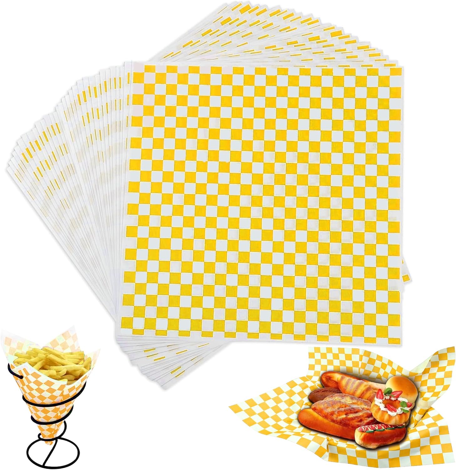12x12" Deli Paper Sheets,100Pcs Checkered Sandwich Wrap Paper,Yellow