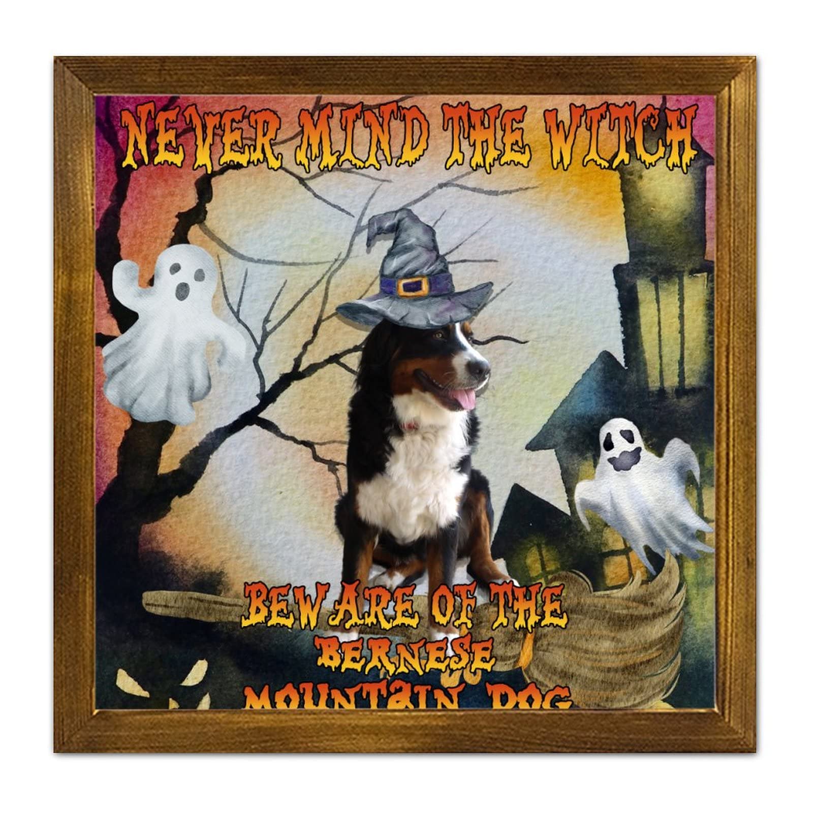 Panneau mural Corgi Halloween en bois rustique déco maison 30x30 cm