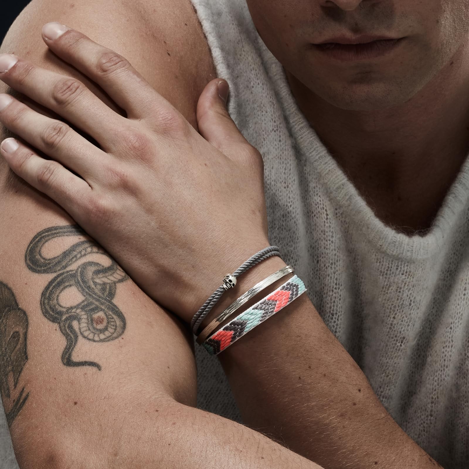 Nato Cuff - Bracciale Bangle in Argento 925 martellato, Gioiello uomo o donna Made in France