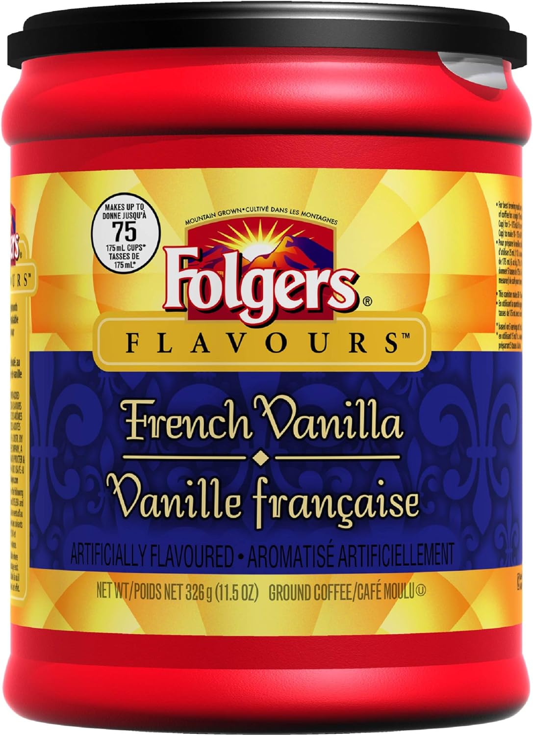 Folgers French Vanilla Flavoured, Ground Coffee, 326g Canister Amazon