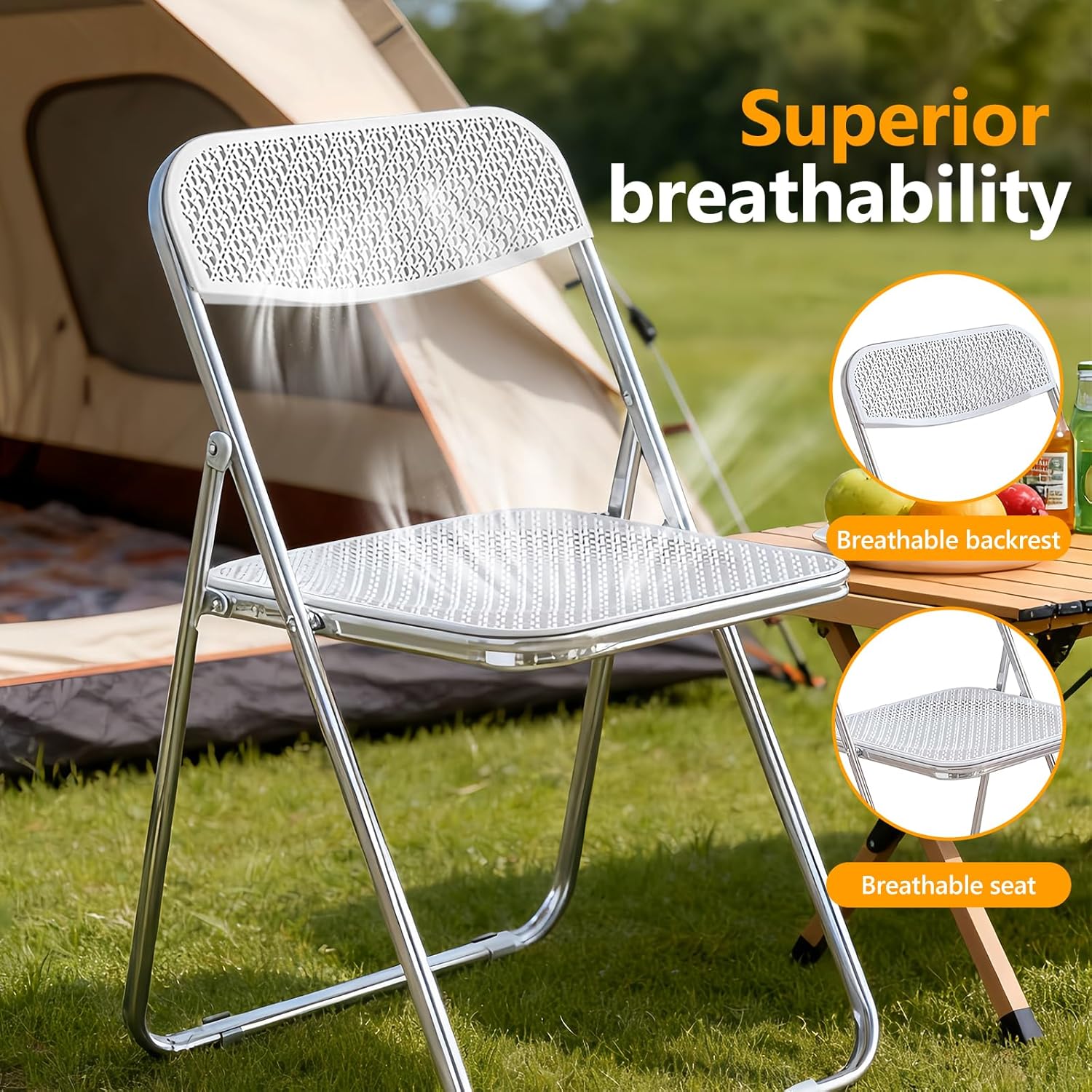 Folding Chairs, 300lb Capacity Steel Frame, Foldable for Indoor Outdoor Party,2-Pack,White