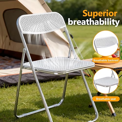 Miniatura 5 de Paquete de 6 sillas plegables, con marco de acero de capacidad de 350 libras, sillas plegables para exteriores e interiores, sillas portátiles de