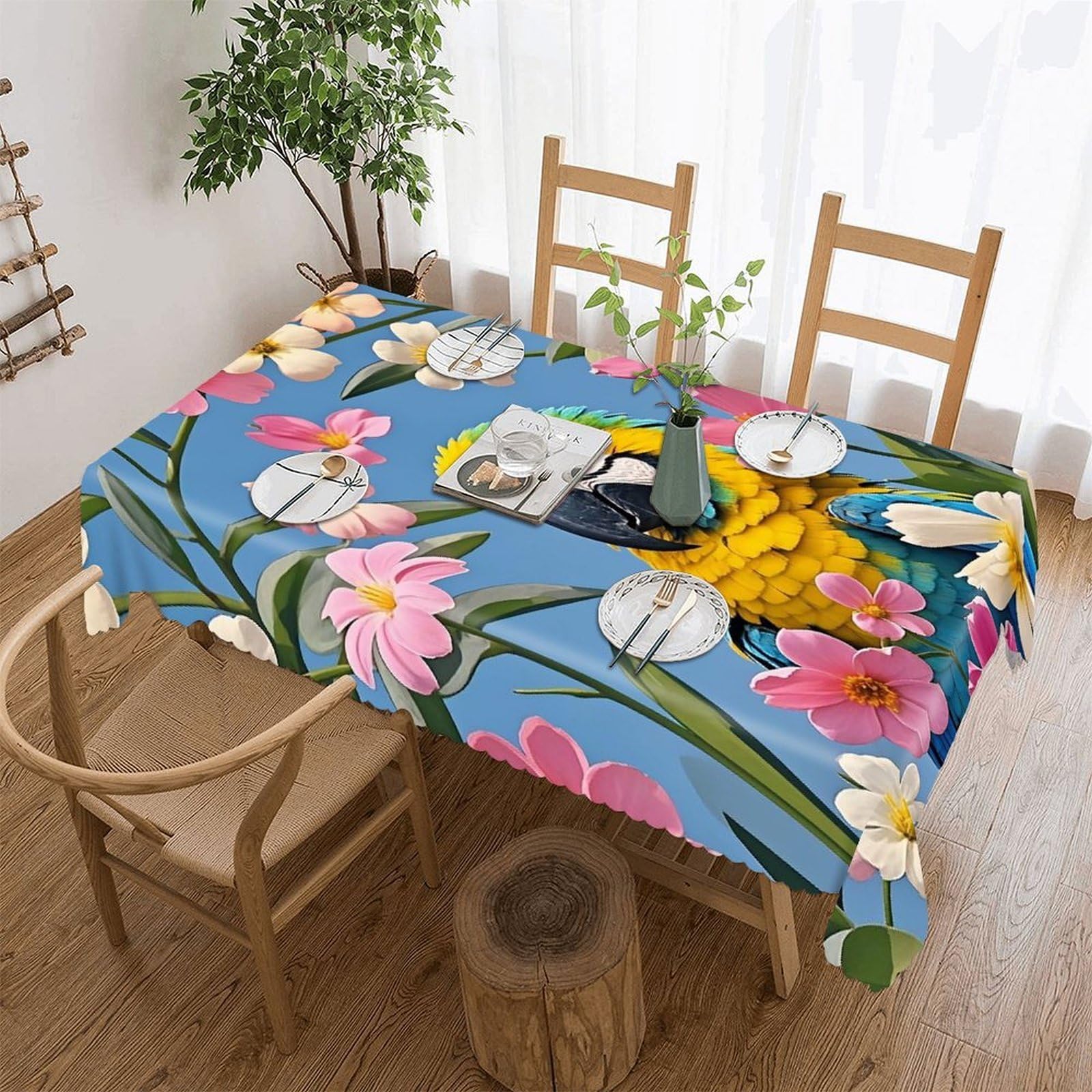 Lots of Flowers And Birds Tablecloth Rectangle Table Cloth Decorative Fabric Table Cover Waterproof Seasonal Table Cover Wrinkle Resistant Washable Table Cloth for Party Picnic Dinner Decor 60"x120"
