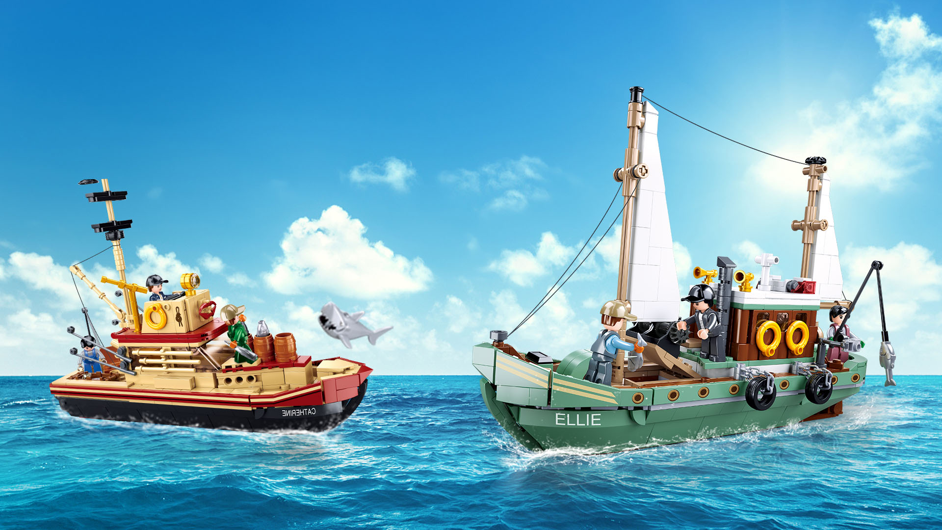 Amazon.com: Fishing Boat Building Toy with Shark, Fishing Ship