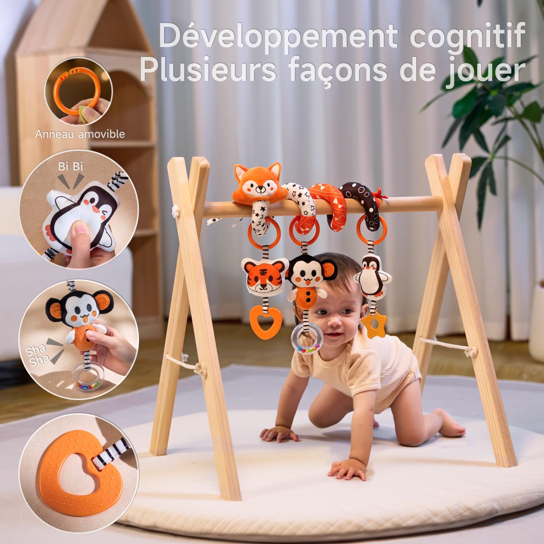 TUMAMA Noir Et Blanc Spirale D'activité Bébé, Eveil Poussette Jouet pour Bebe 0 3 6 9 Mois, Jeux Suspendre avec Hochet Et Anneaux De Dentition pour Auto, Stroller Arch, Berceau, Peluche Jouets Cadeau