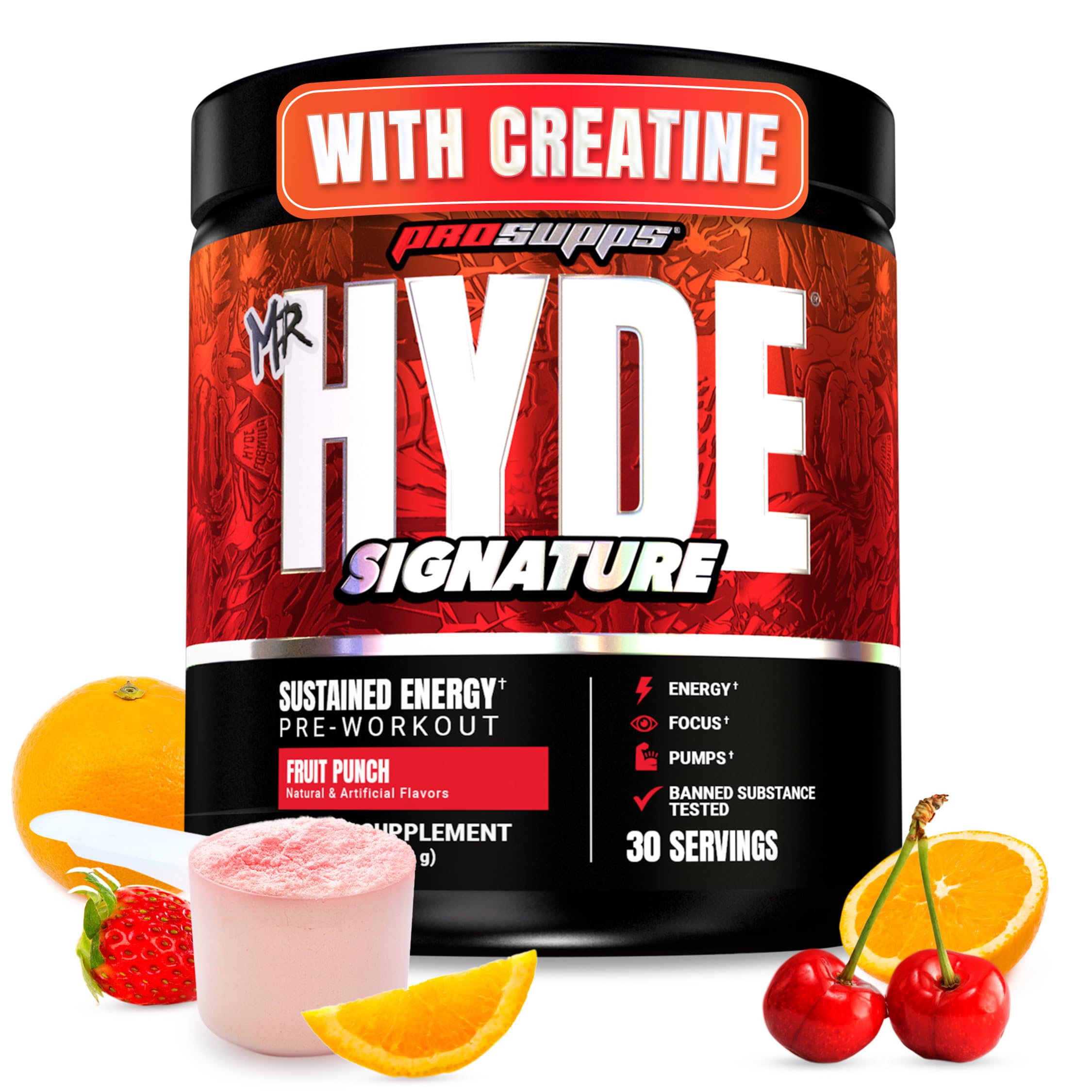 PROSUPPS Mr. Hyde Signature Pre Workout Powder with Creatine, Beta Alanine & Caffeine - Performance, Energy & Endurance - Clean Fitness & Gym Supplements for Men & Women (Fruit Punch, 30 Servings)