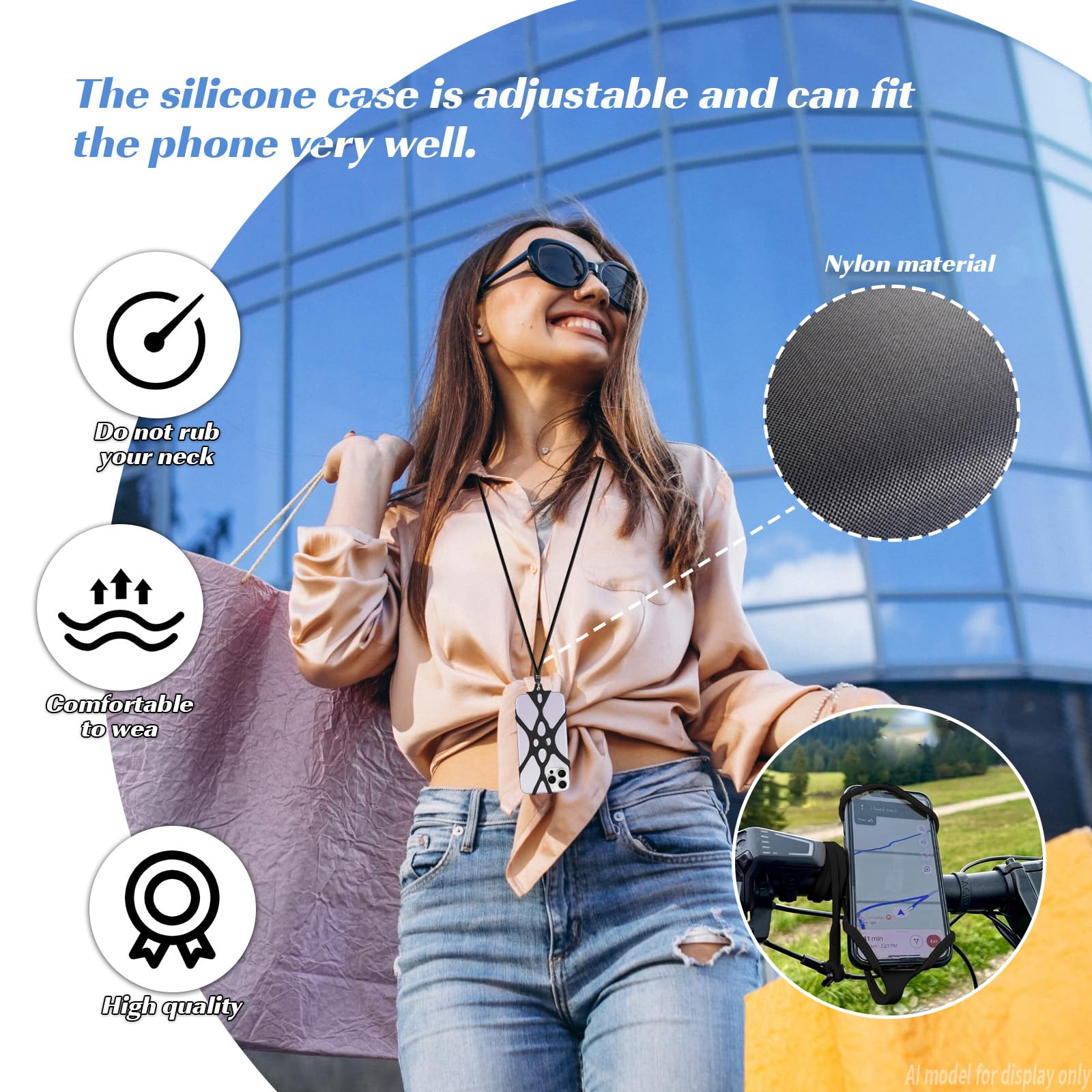 Paquete de 2 cordones universales de silicona para teléfono celular y cuerda de nailon, correa cruzada ajustable para teléfono celular, cordones desmontables para teléfono celular, antirrobo, para el