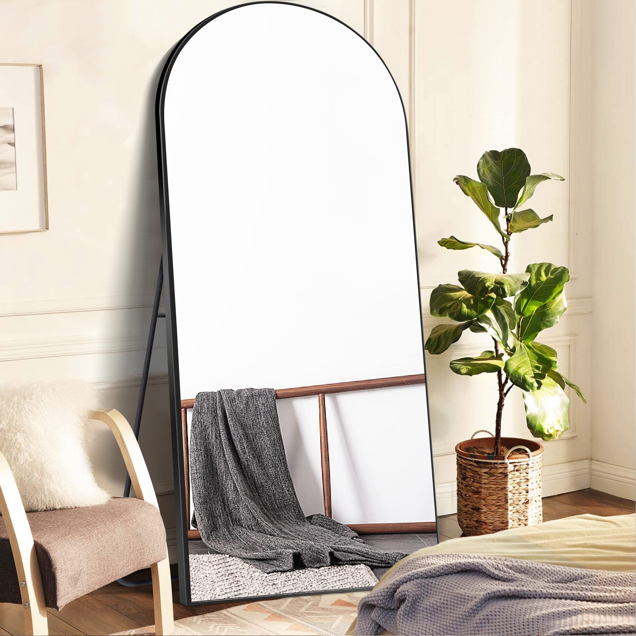 FORBATH Oversized Full Length Mirror, 71" x 31" Arched Full Body, Black Metal Frame Floor Mirror, Stand/Wall Mounted/Leaning Mirror for Bedroom, Living/Dressing Room Gym