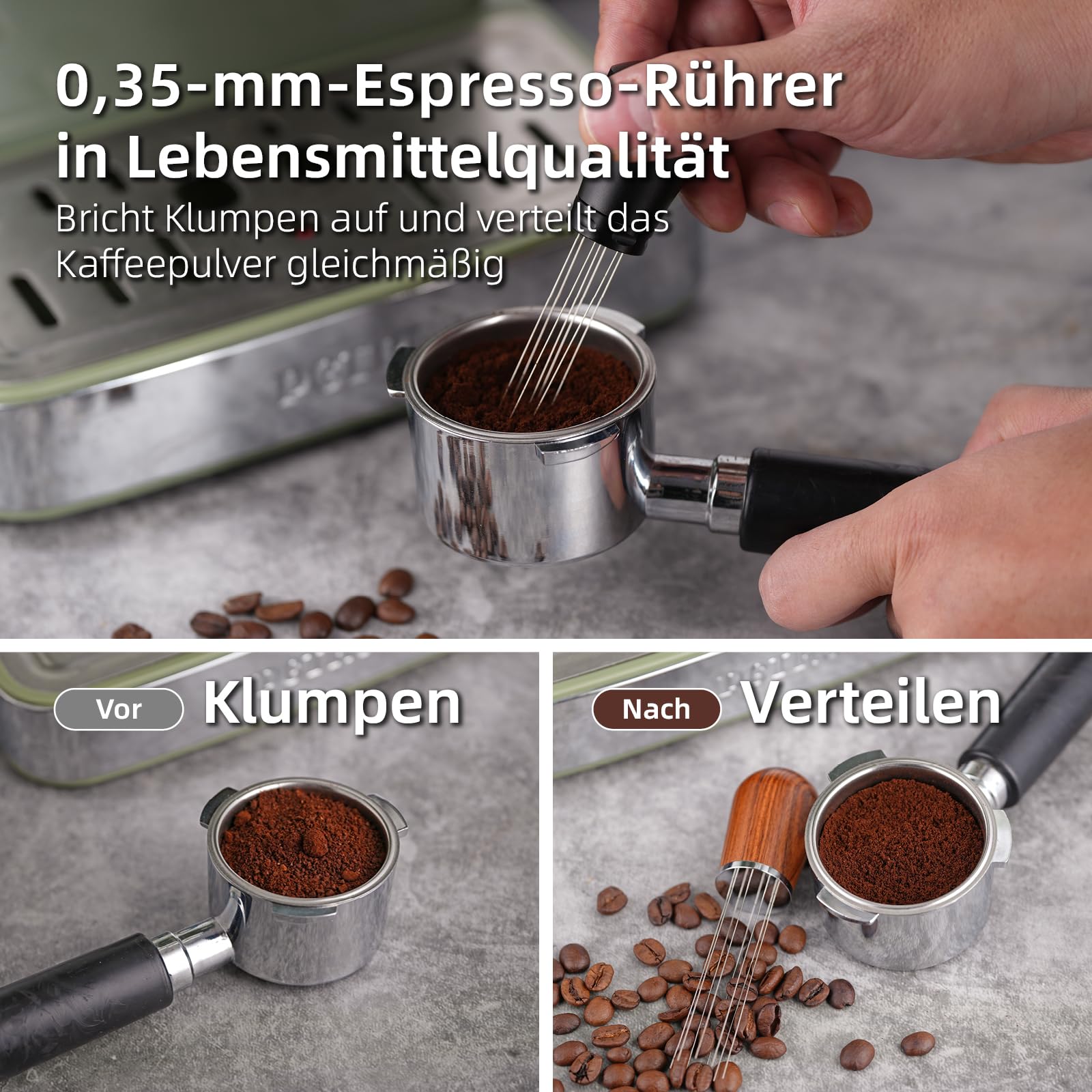 51mm WDT Tool Siebträger Zubehör Set,Puck Screen & Dosierring,Espresso Nadel mit 7 Feinen Nadeln,Espresso zubehör,kaffee zubehör für Siebträger 51 mm