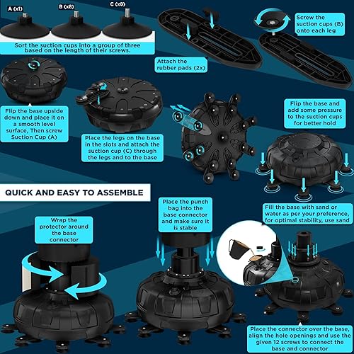 Miniatura 7 de RDX Saco de boxeo independiente de 6 pies XXL con cubierta y guantes, juego de saco de boxeo resistente para adultos, 17 ventosas, base de soporte