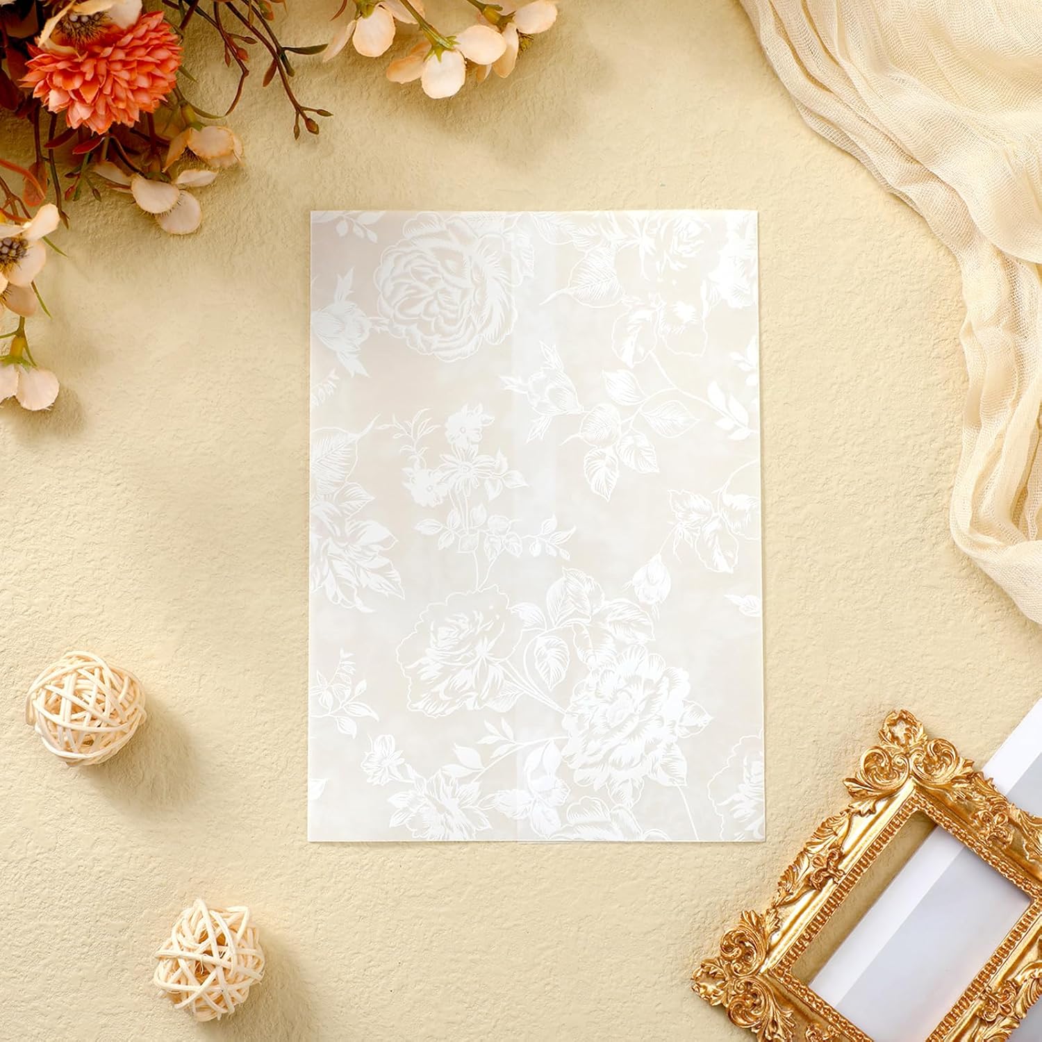 Fullhawl 150 Pcs Wedding Vellum Jackets Bulk for 5x7 Invitations Paper Vellum Wedding Invitation Accessories Kit Envelope Inserts Liners for Bridal Shower Baby Shower Birthday Mother(Rose)