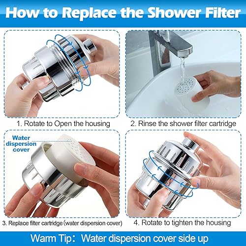 Miniatura 6 de Paquete de 8 cartuchos de repuesto de filtro de ducha de 20 etapas, repuesto de filtro de cabezal de ducha para agua dura para eliminar el fluoruro