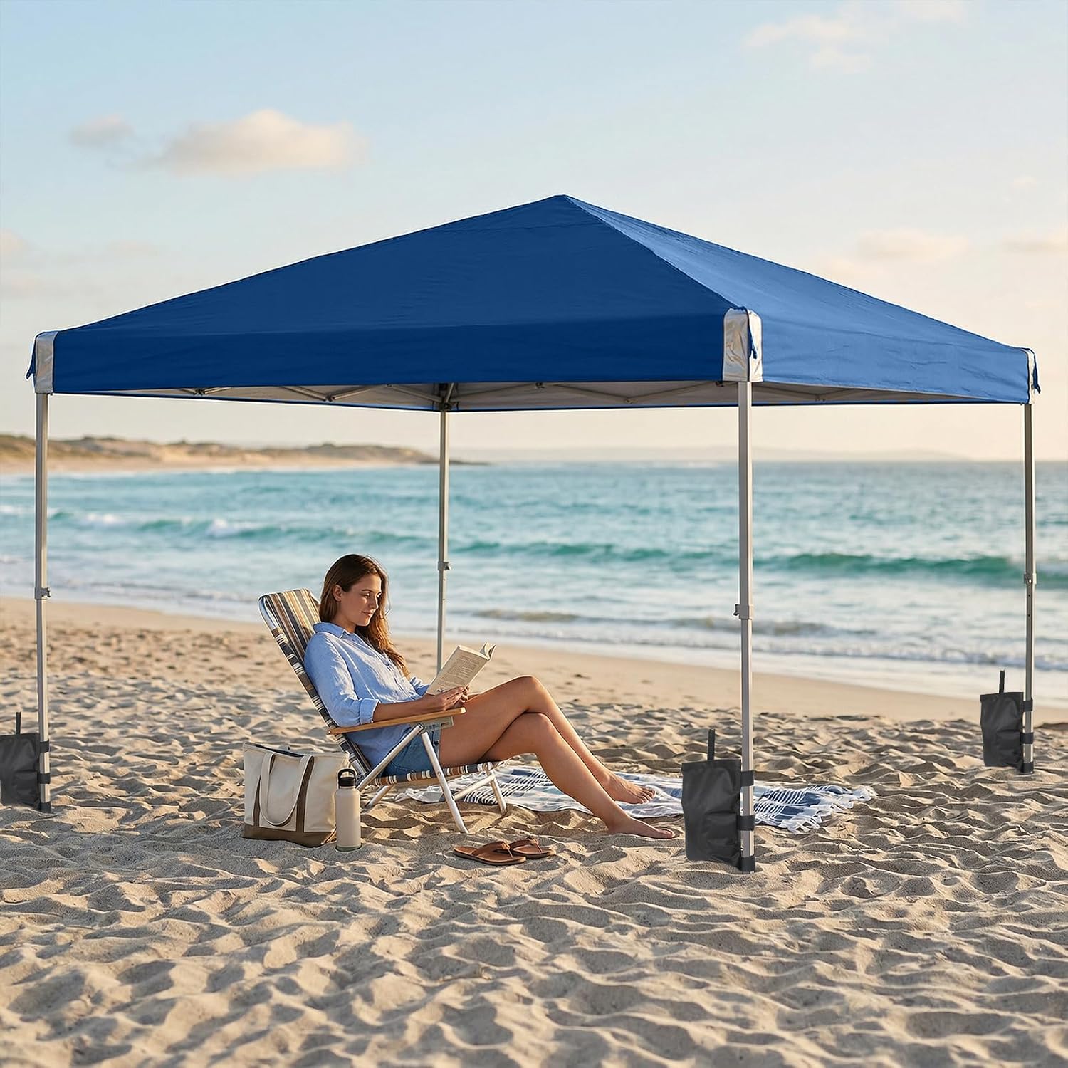 Aoodor 12x12 Ft Pop Up Canopy Tent,Water-Resistant 210D Oxford Fabric Portable Instant Shade, Easy Assembly Commercial Gazebo with Wheeled Carry Bag & 4 Sand Bags for Camping, Party, Blue