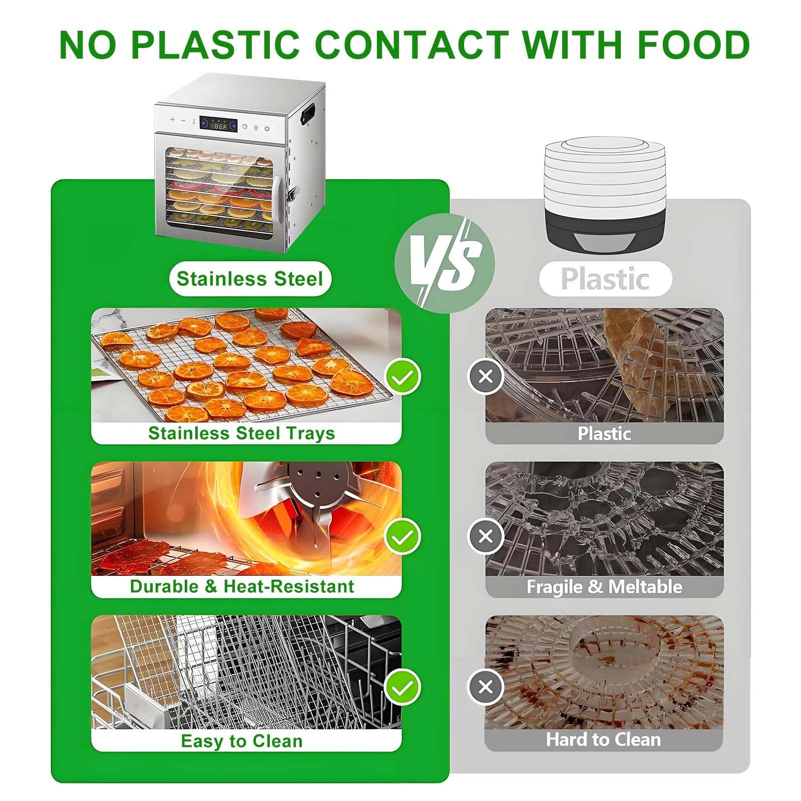 Essiccatore per Alimenti A 8 Vassoi con Spazio di Essiccazione di 16,5 Cm - Temperatura Regolabile Fino A 90 °C per Carne Secca, Snack per Cani, Erbe Aromatiche, Carne, Frutta E Yogurt 8Plates