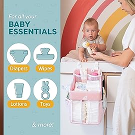 CRADLE STAR Hanging Diaper Caddy Organizer - Baby Shower Gifts for Changing Table - Hold 50+ Diapers - Nursery Baby Essentials for Newborn - Pink - 17x9x9 inches