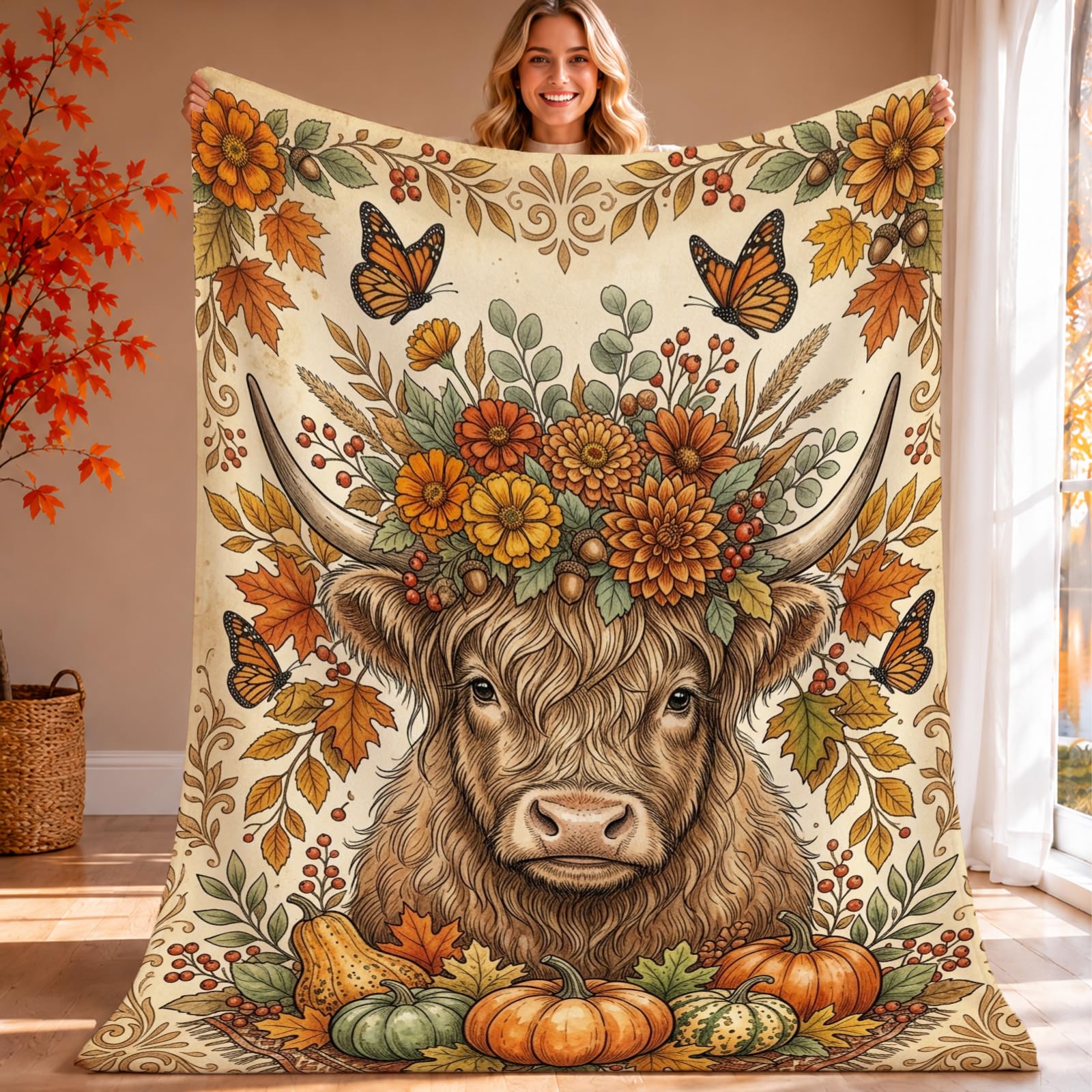 Manta de forro polar ultra suave y calida de vaca Highland 60x80