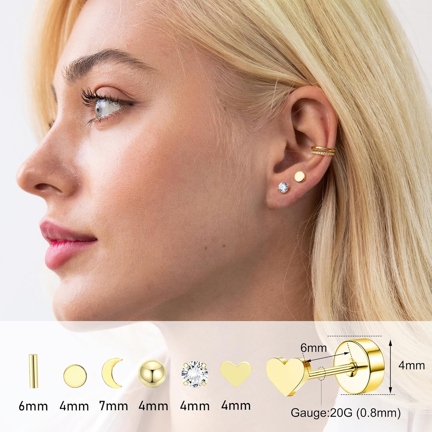 RIOSO Earring Set for Women Stainless Steel Dainty Stack Hoop Stud Earrings - Image 6