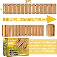 Vista 3 de Camino de jardín de madera de 8 pies, camino de madera enrollable resistente a la intemperie para patios al aire libre, pasarela de madera dura