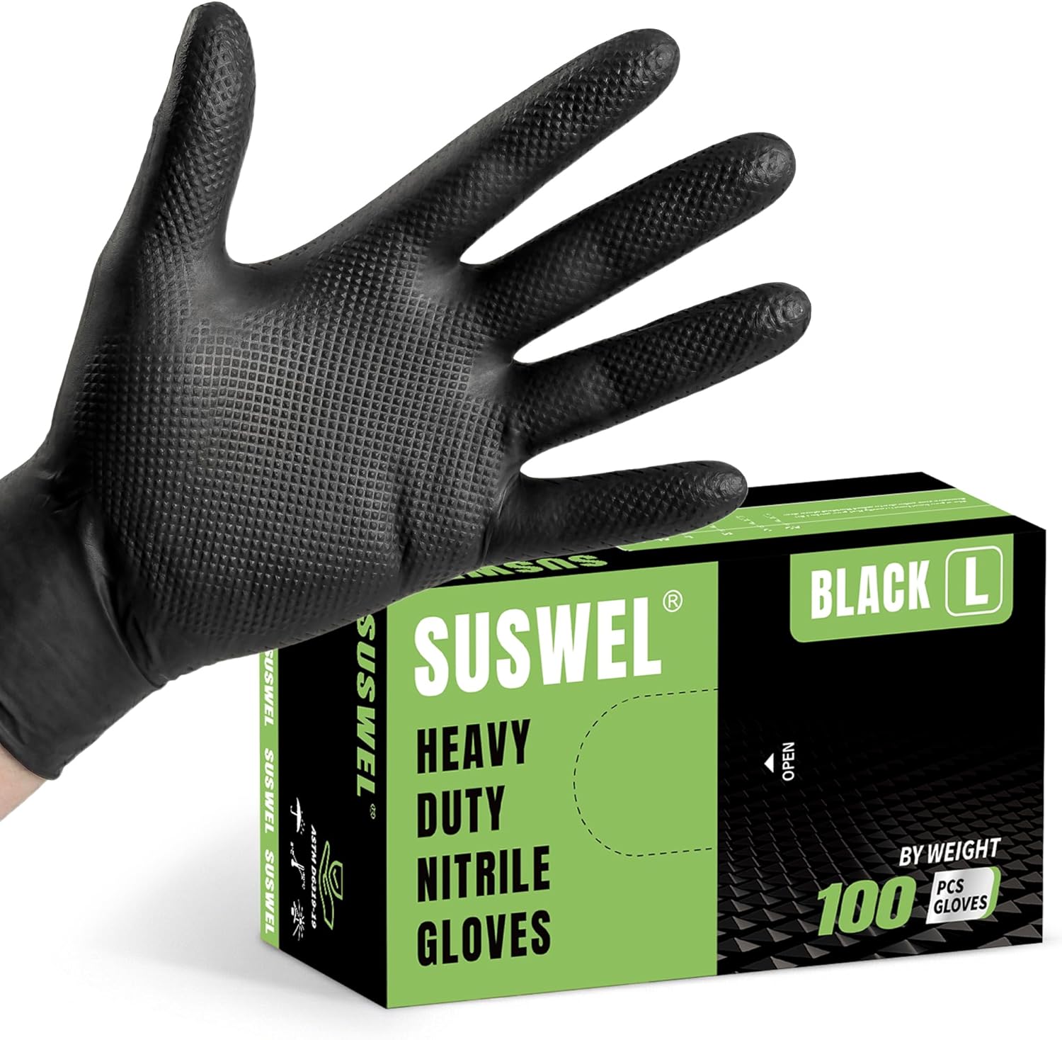 Nitrile Gloves Diamond Textured Disposable Cooking Rubber Gloves Black Nitrile Gloves Heavy Duty 8 Mil Nitrile Disposable Glove Mechanic Latex Rubber Black Cooking Glove,X-Large 100pcs