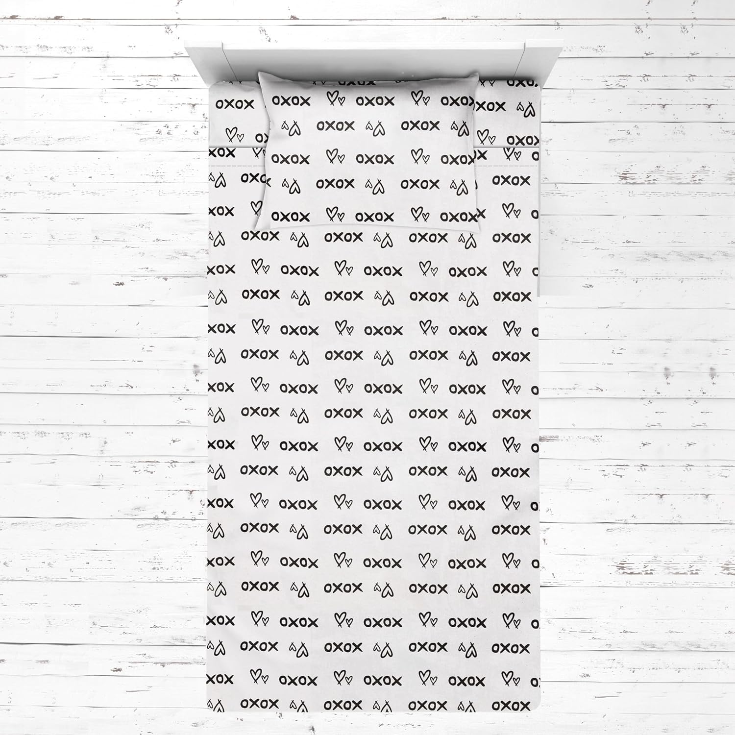 Bacati - Love Cotton Percale Toddler Bedding Unisex (3 pc Toddler Bed Sheet Set, Black/White)