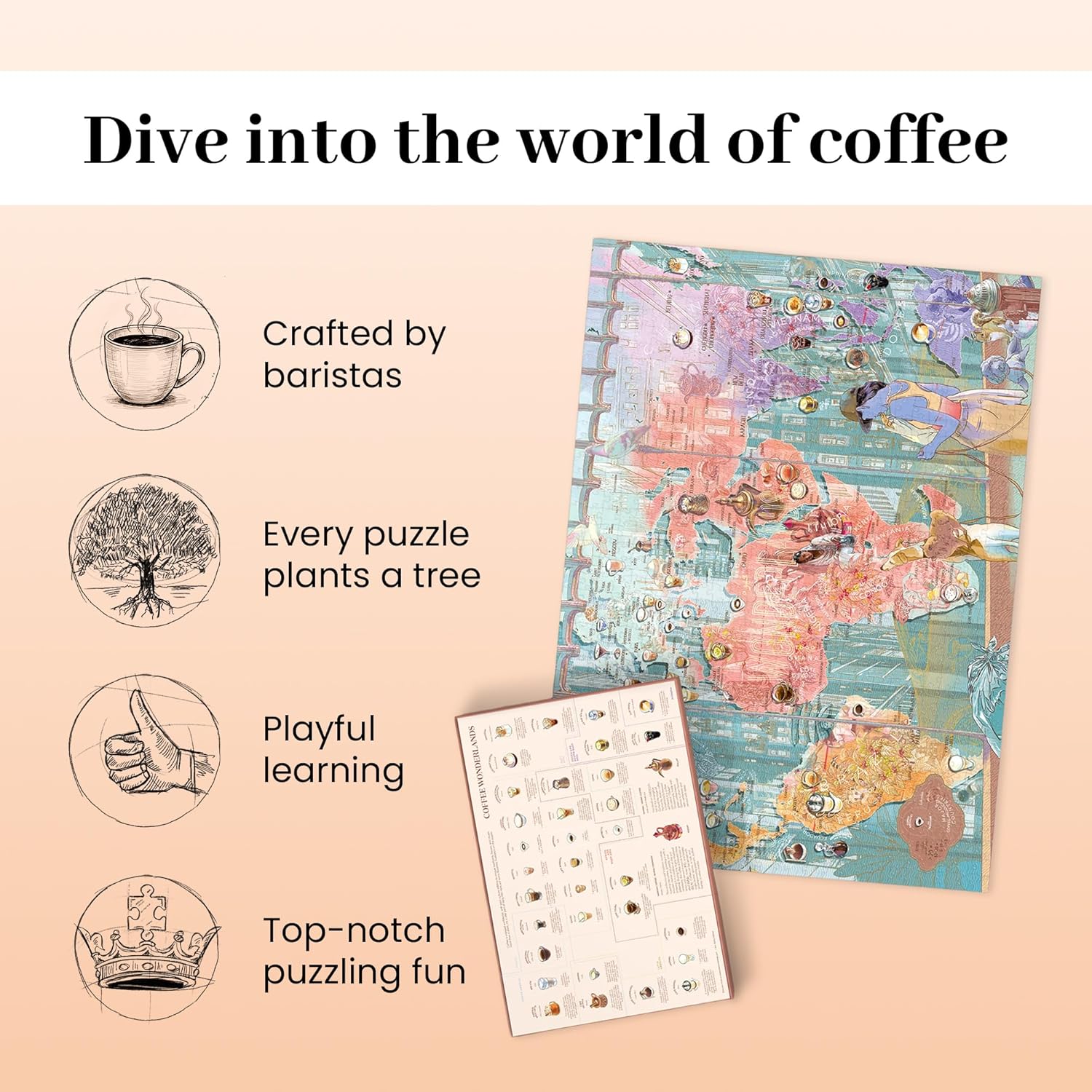 Coffee Wonderland Puzzle - 1000-Piece Puzzles for Adults - Hand-Drawn Jigsaw Puzzle - Exploration of Coffee Flavors, Recipes & Origins Around the World