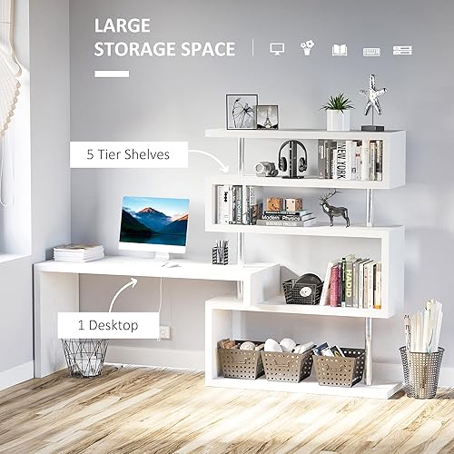 Miniatura 4 de HomCom combo de escritorio esquinero y estantes giratorios