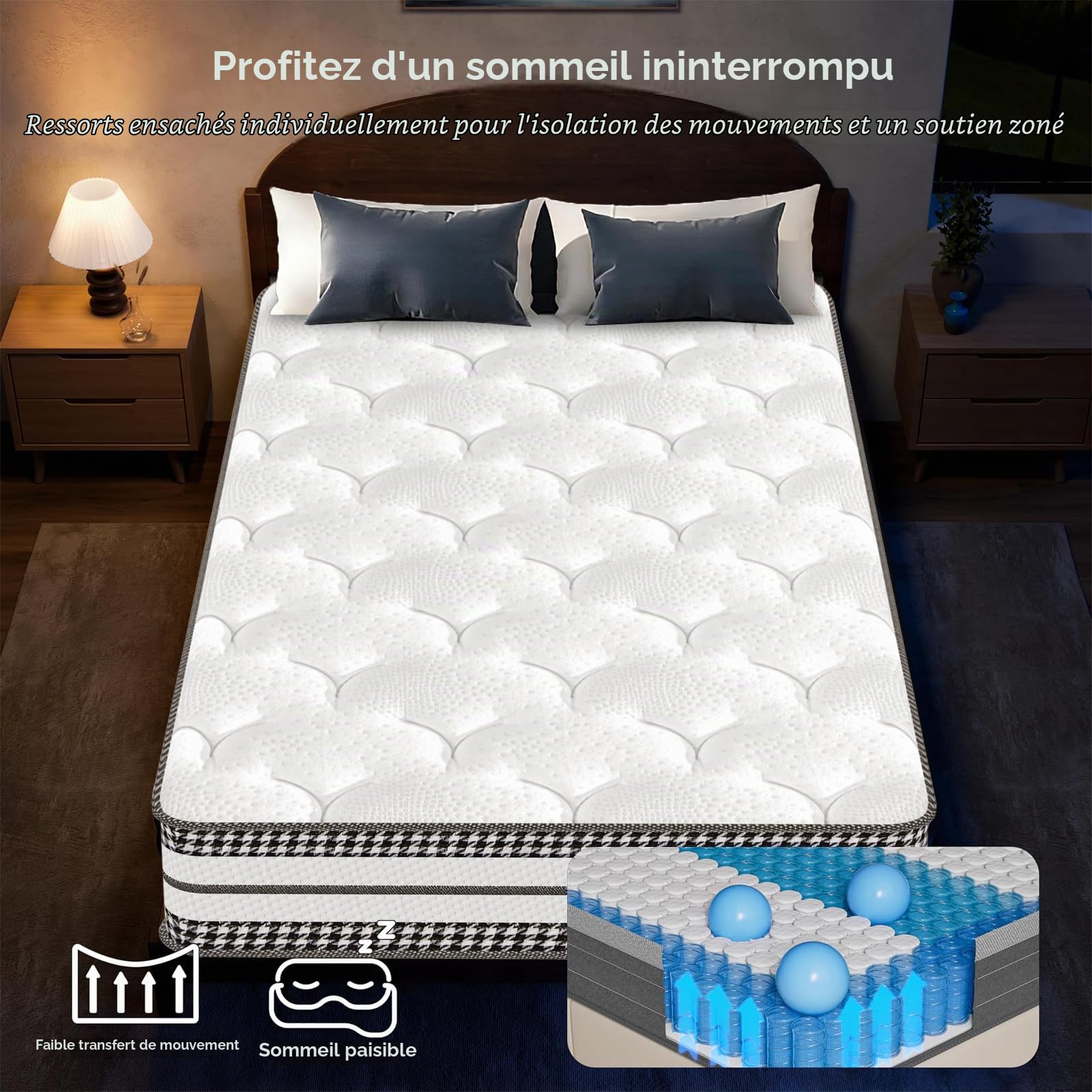 Matelas PerfectSleep 90x200 cm - Soutien Mousse à mémoire de Forme + Blue Latex - matelas Soulagement du dos - Mi-ferme - Respirant - 10 Zones - Haute Densité - Oeko-Tex - Durable -Épaisseur 26cm