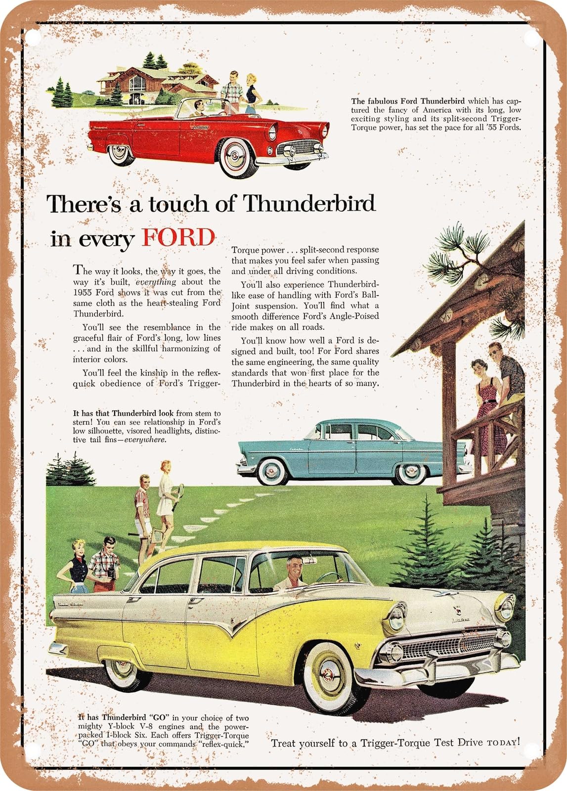 Miaomansenstore Metal Sign - 1955 Fairlane And Customline Sedans Thunderbird Vintage Ad Home Decor
