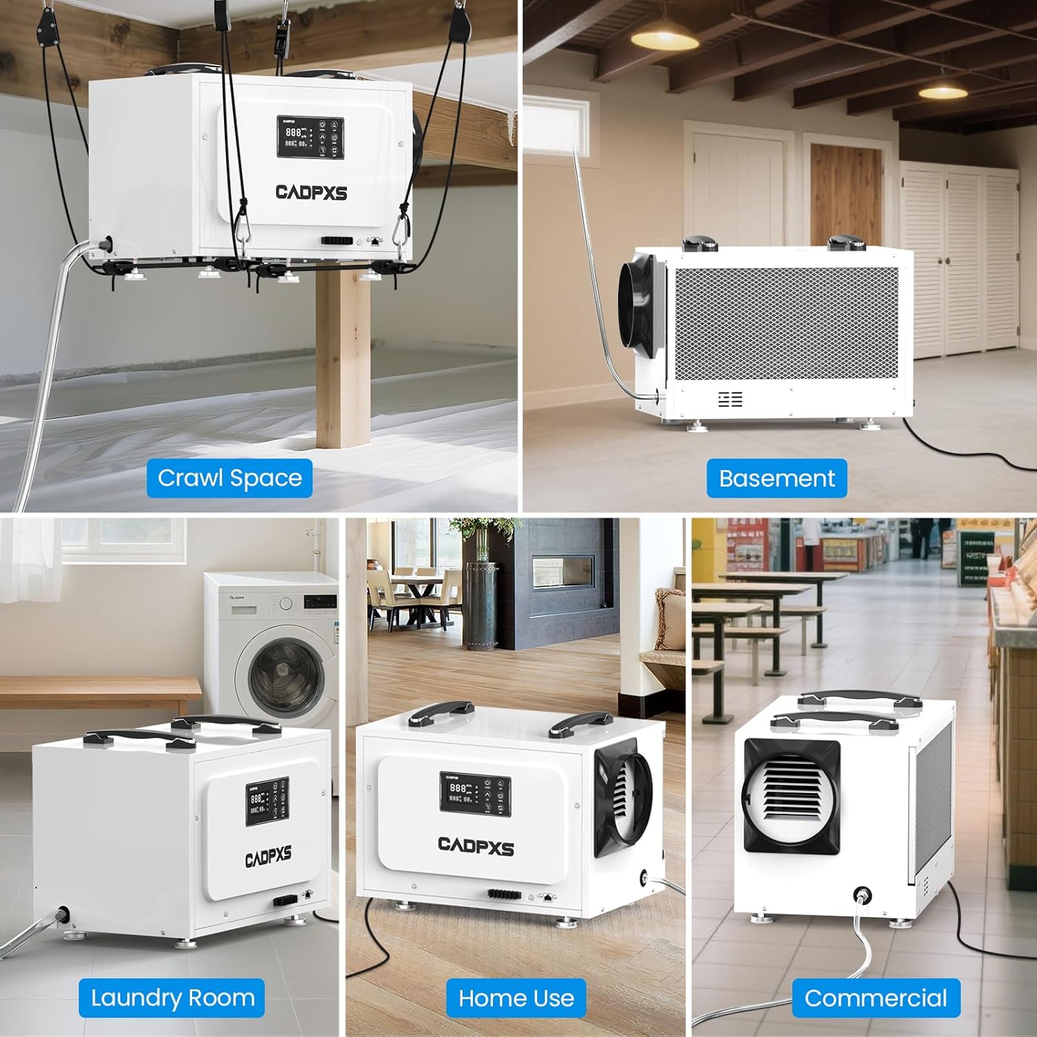CADPXS Crawl Space Dehumidifier with Pump 125 Pint + MERV-1 Filter Replacement Set, Crawlspace Commercial Dehumidifier for Basement, Compact, Auto Defrost