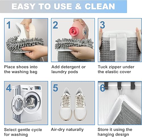 Miniatura 4 de Bolsa de lavado de zapatos, reutilizable, protectora, tamaño adaptable, bolsa de lavandería de limpieza profunda de 360 con fibras de limpieza para