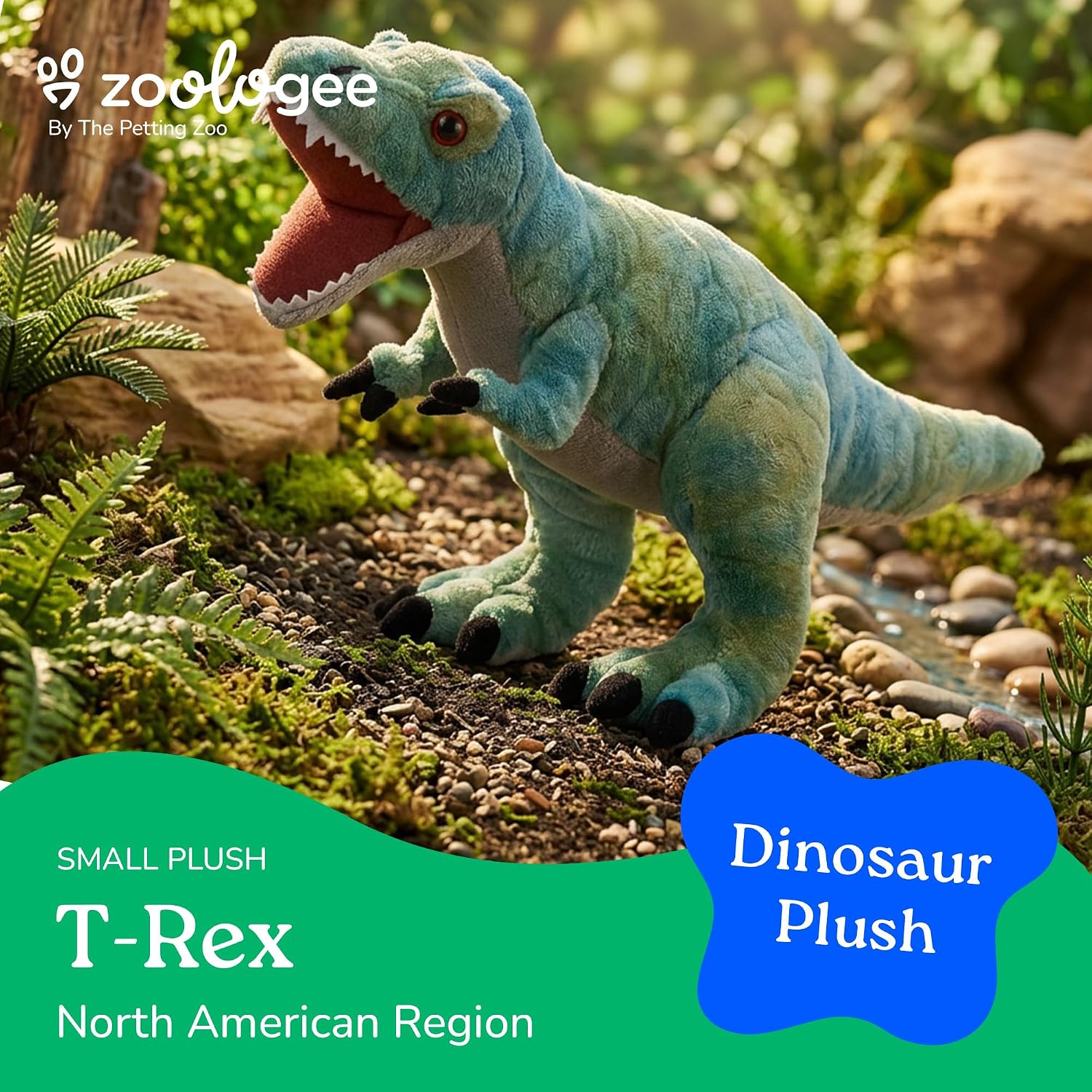 The Petting Zoo T-Rex Dinosaur Stuffed Animal Plushie, Gift for Kids, Dinosaur Animals, Green T-Rex Dinosaur Plush Toy 15 inches