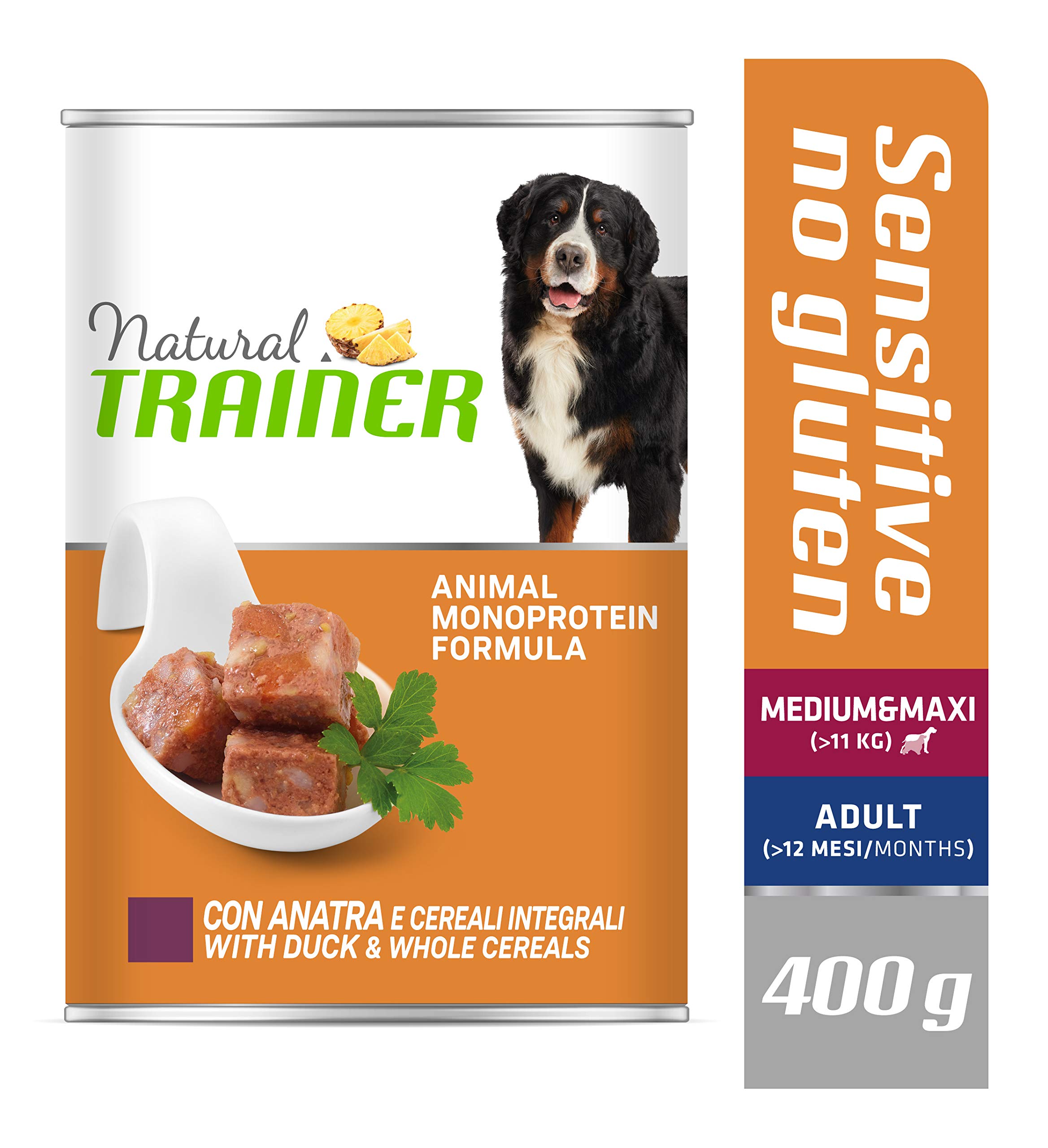 Natural Trainer Sensitive No Gluten Medium Maxi Cibo Umido per Cani con Anatra e Cerali Integrali 12 x 400 g
