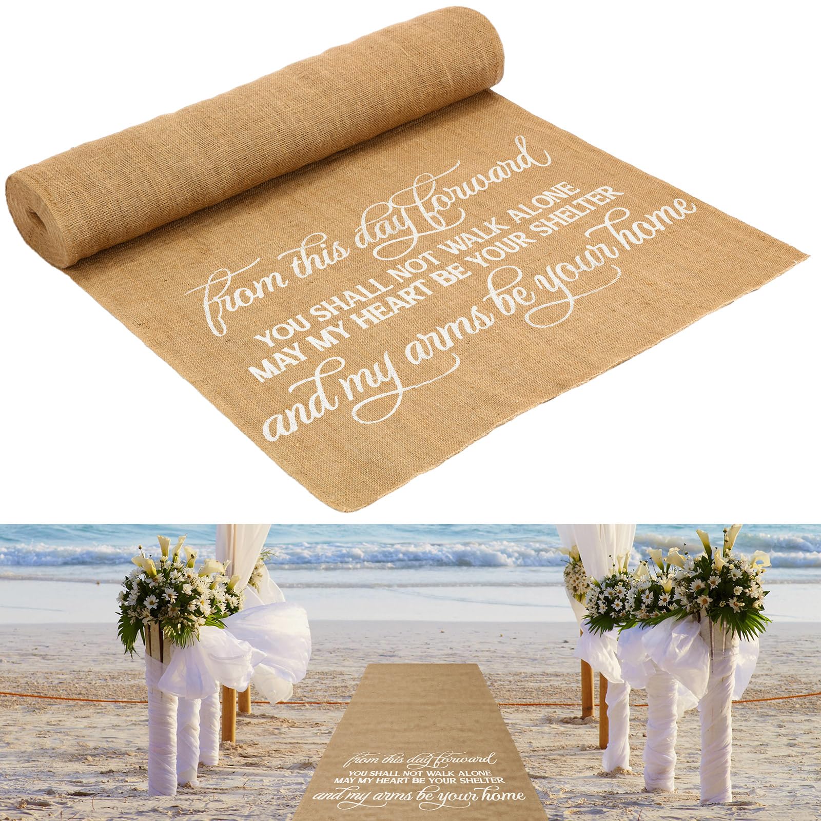 Tudomro Extra Long Natural Burlap Wedding Aisle Runner Outdoor Jute Burlap Aisle Runner for Wedding Ceremony Rustic Indoor Wedding Runner Carpet for Walkway(Stylish Style, 40 Inch x 30 Ft)