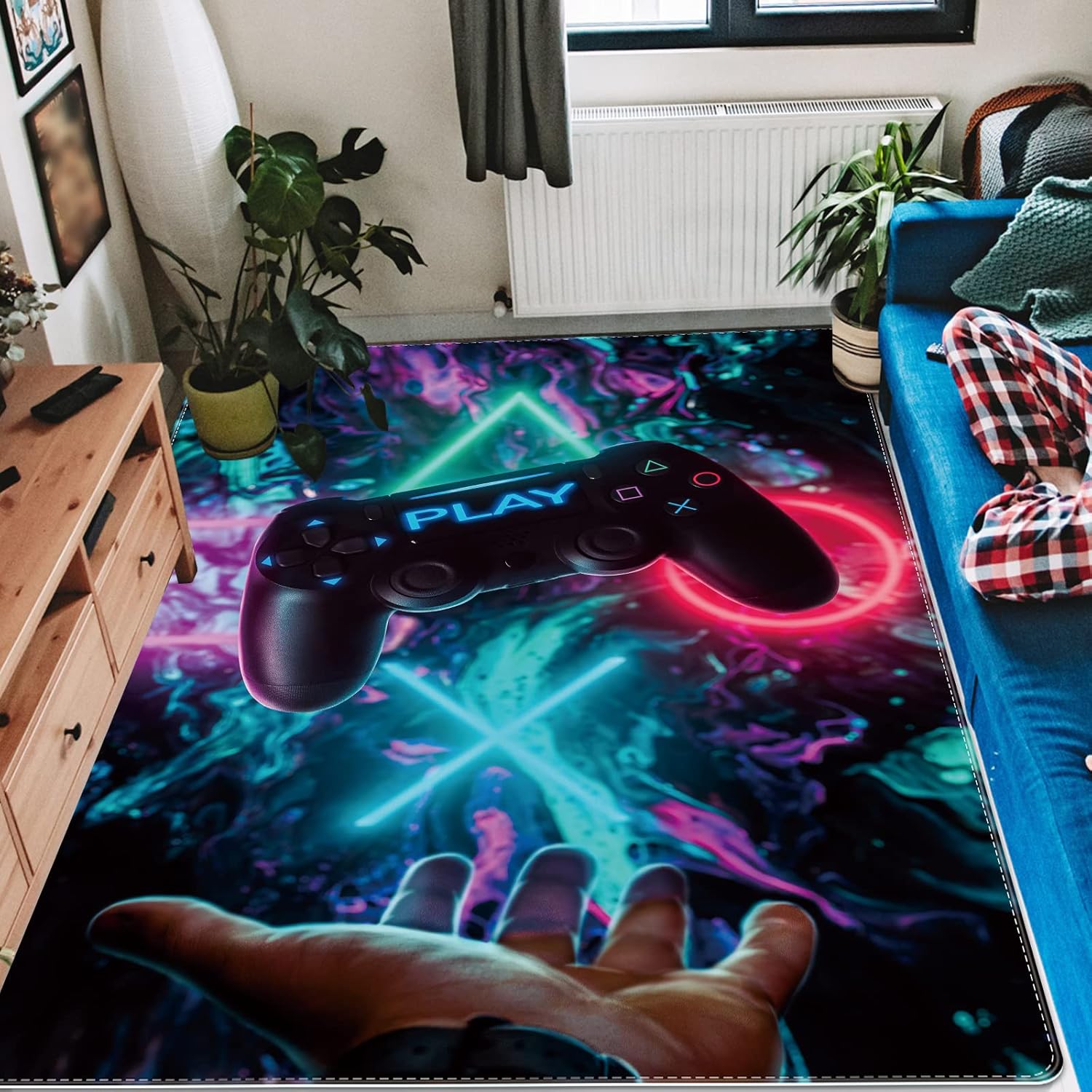 Gaming Area Rug,59x78in Large Non Slip Gamer Rug for Boys