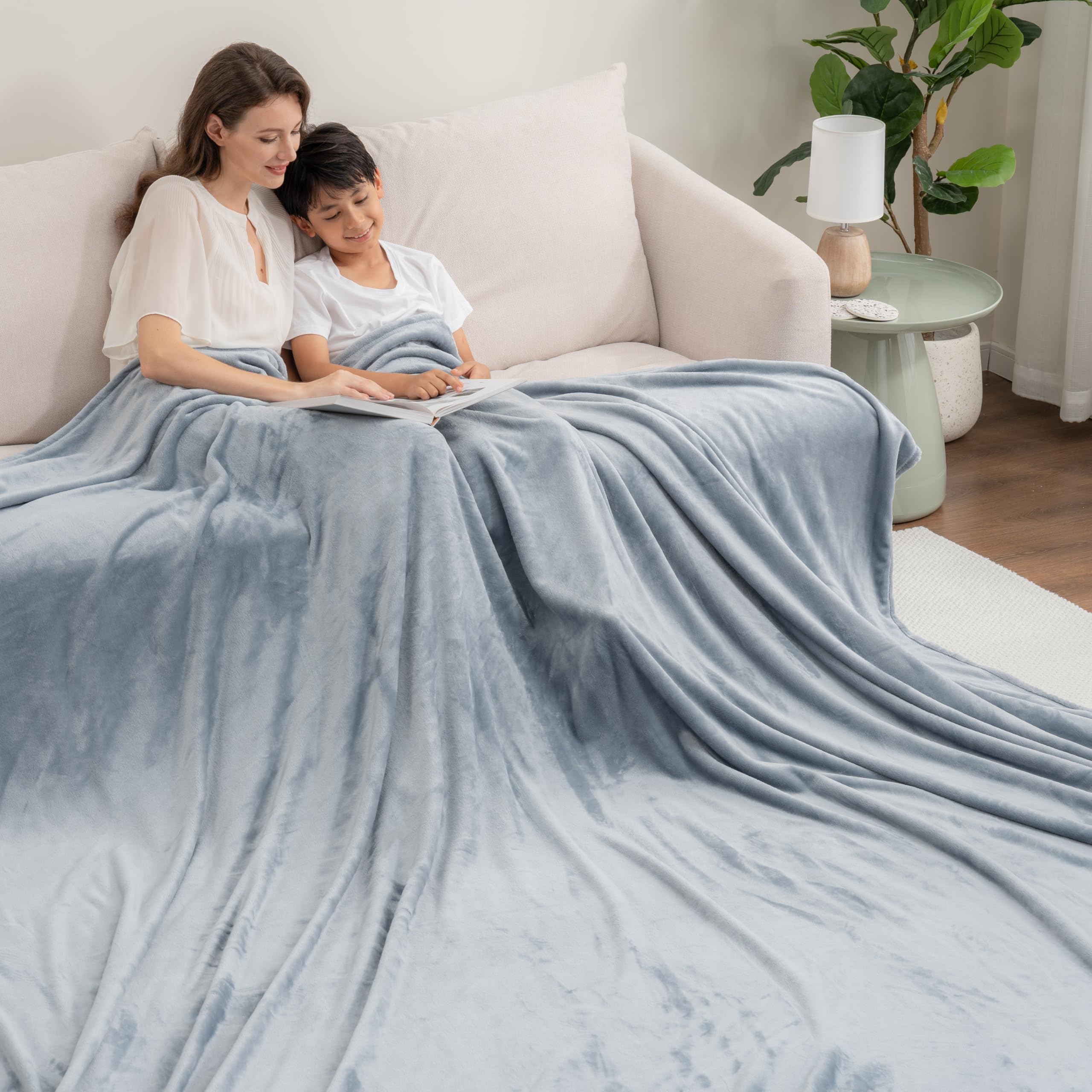 Berkshire Blanket VelvetLoft Big Oversized King Family Blanket, All Season Mid-Weight Ultra Silky and Fuzzy, Seamless Extra Large (Polar Blue, 120x120 Inches)