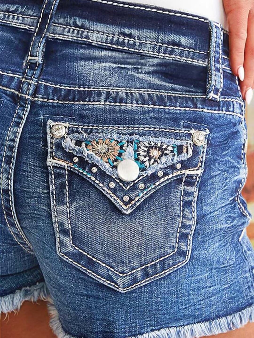 Flamingals Women's Ripped Stretchy Jean Shorts Mid Rise Skinny Denim Shorts Distressed Frayed Raw Hem Casual Summer Shorts