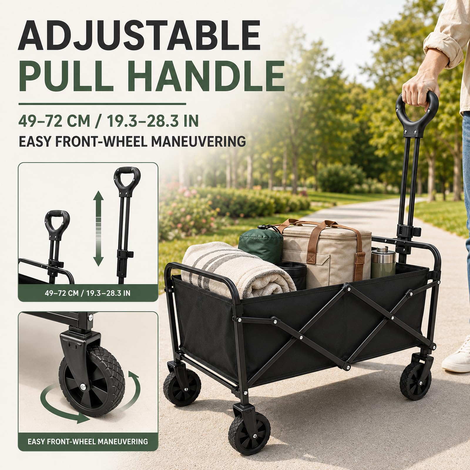 Surface de charge de 150 kg - Chariot pliable - Chariot de plage avec grande capacité - Chariot pliable stable portable pour jardin, camping, festival