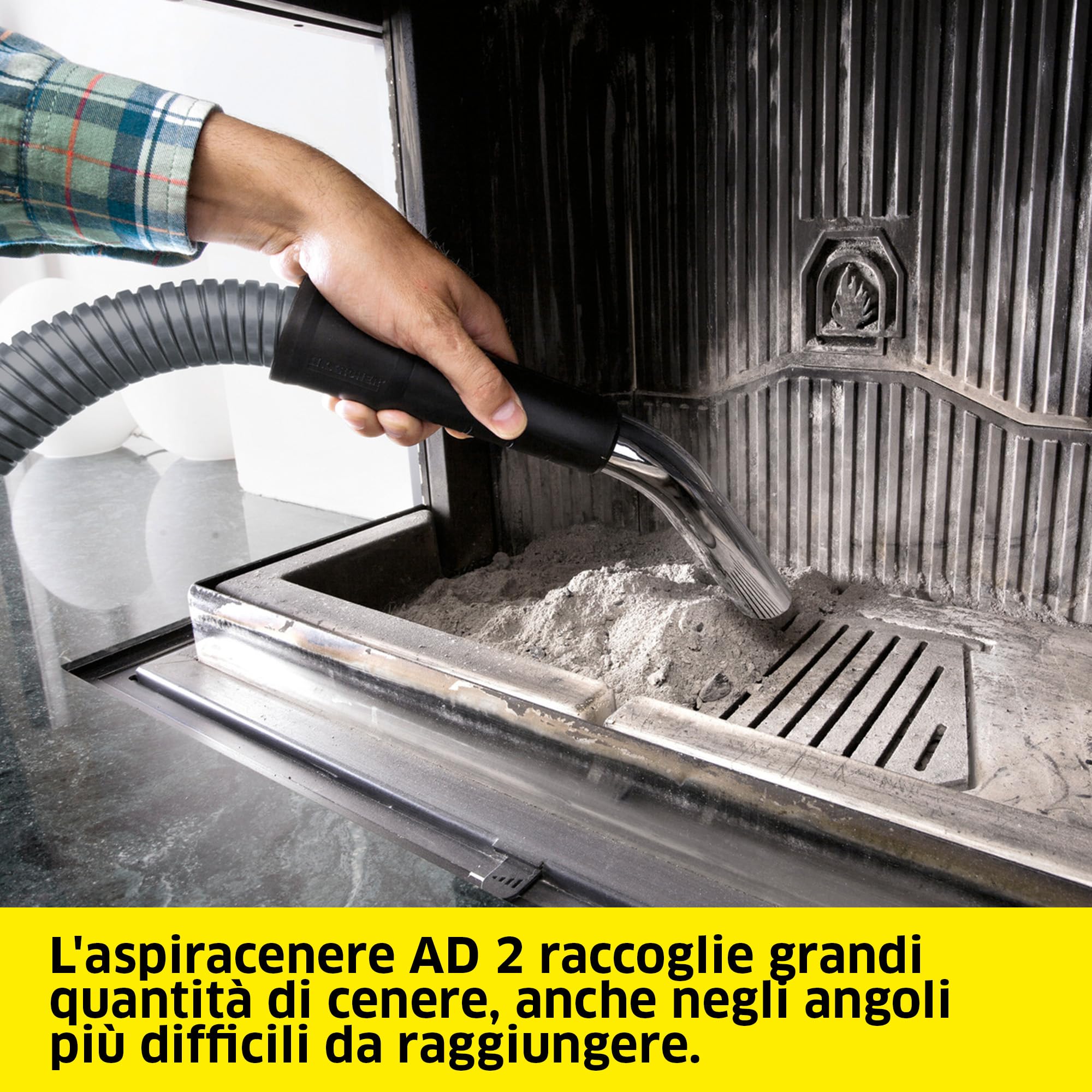 Kärcher AD 2 - Bidone Aspiracenere Portatile, Ignifugo, Filtro Auto-pulente, Aspirazione potente da 150AW, 600W, Contenitore 14L, Giallo/Nero