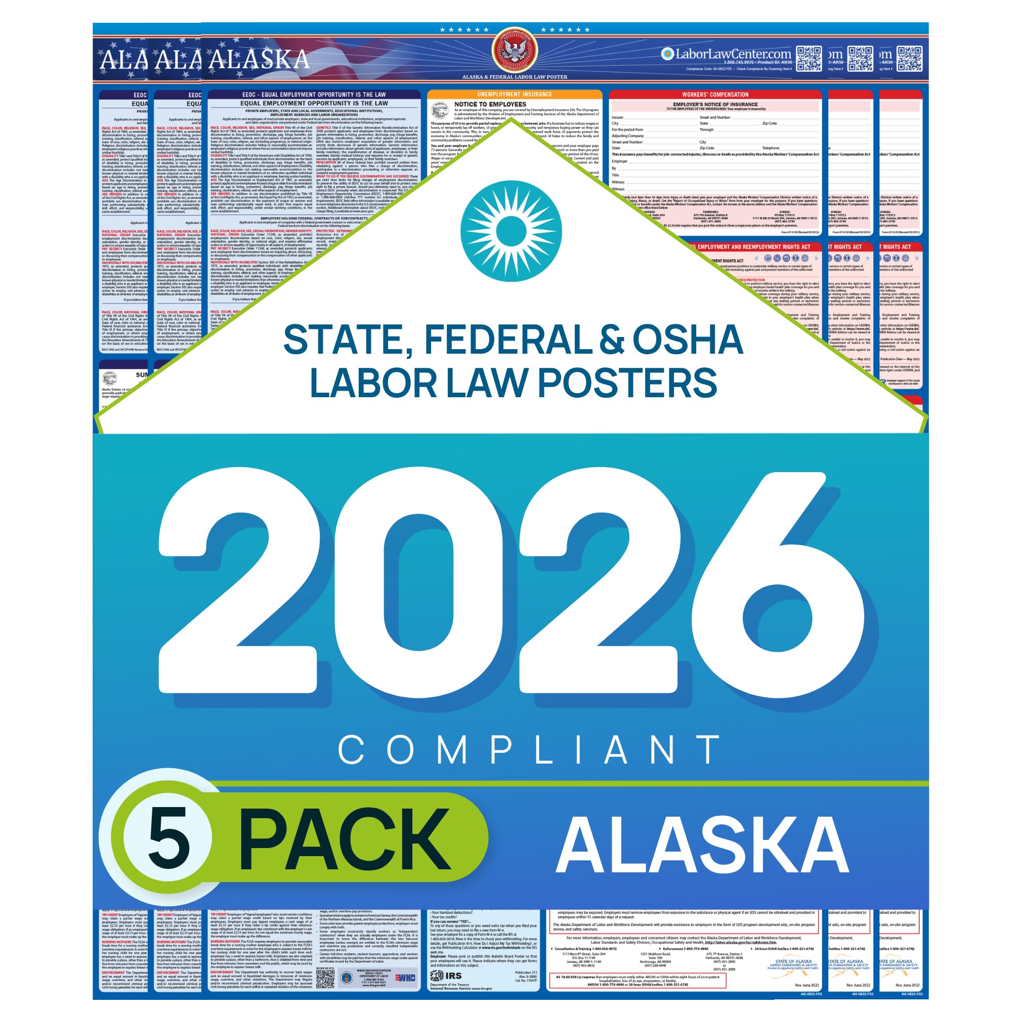 Labor Law Posters Alaska 2026, 5-Pack, State, Federal Workplace Notices