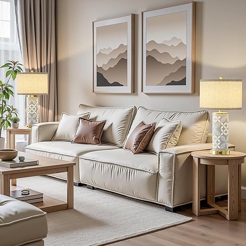 Miniatura 7 de Juego de 2 lámparas de mesa de cerámica, luz dual UpDown con USB C+A, lámpara de dormitorio de 22 pulgadas y lámpara al lado con 3 temperaturas de