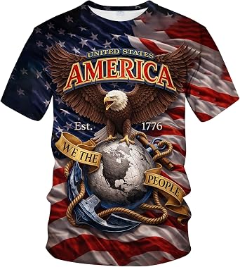 America Patriotic Graphic T-Shirt Novelty Short Sleeve Crewneck Shirt